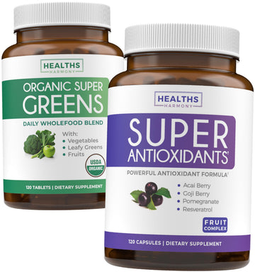 Super Greens & Antioxidants (2-Month Supply) Antioxidant Power Greens Bundle of Organic Super Greens Powder - Complete Superfood (120 Capsules) & Super Antioxidants - Powerful Superfood (120 Capsules) Healths Harmony uk supplements