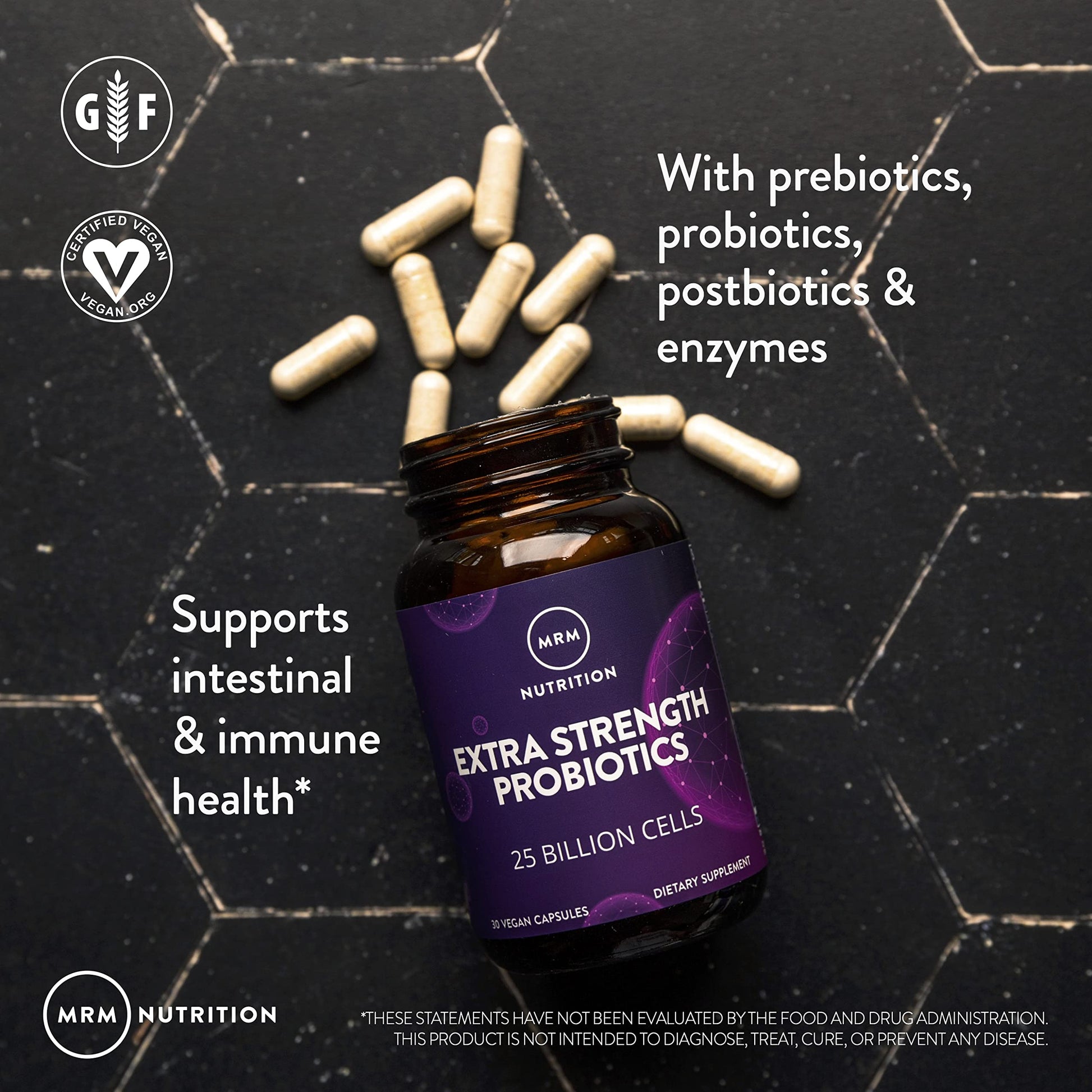 MRM Nutrition Extra Strength Probiotics - Supports Intestinal, GI, & Immune Health for Women & Men, Prebiotic, Probiotic, & Postbiotic Supplement, 25 Billion Cells & 16 Strains, Vegan - 30 Servings MRM uk supplements