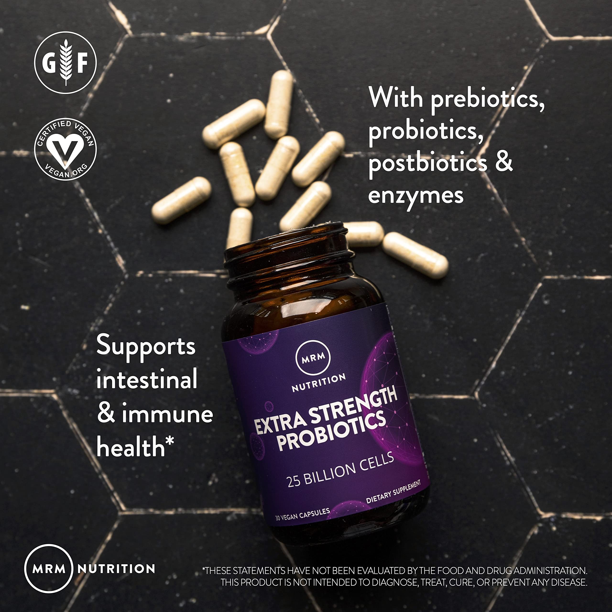 MRM Nutrition Extra Strength Probiotics - Supports Intestinal, GI, & Immune Health for Women & Men, Prebiotic, Probiotic, & Postbiotic Supplement, 25 Billion Cells & 16 Strains, Vegan - 30 Servings MRM uk supplements