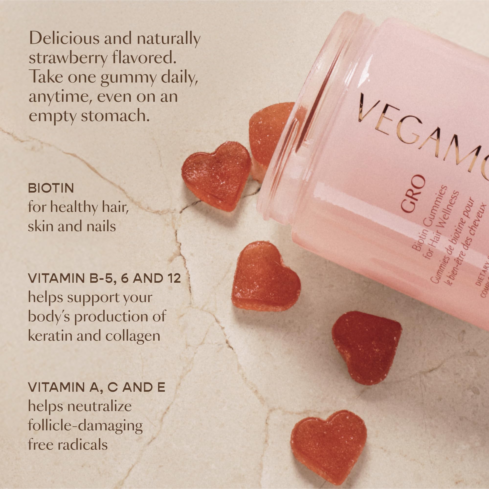 VEGAMOUR GRO Biotin Gummies, Strawberry Flavor with 5000 mcg Biotin, Supports Healthy Hair Vegan Gummies with Vitamins A, B, C, E, B-12 & More, 30 Ct VEGAMOUR uk supplements