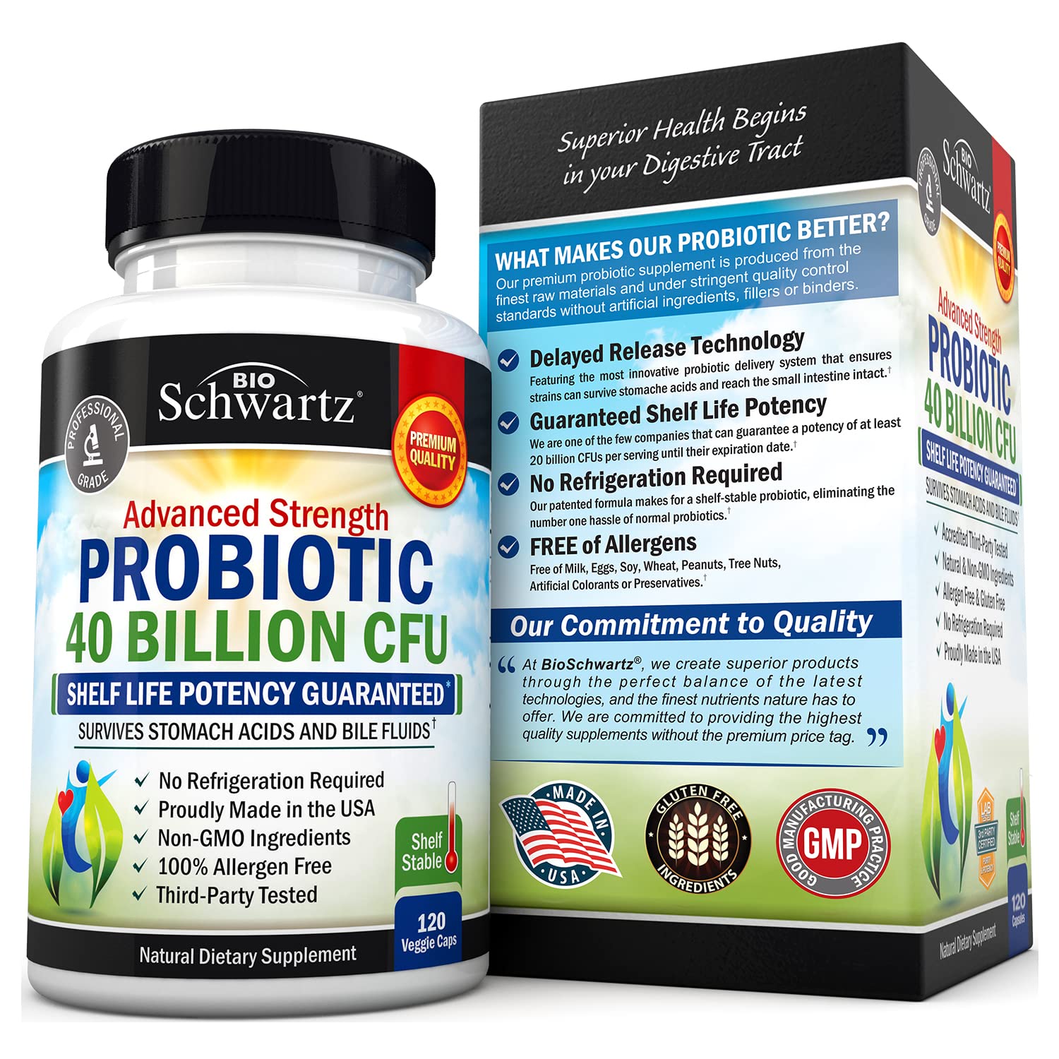 Daily Probiotic Supplement 40 Billion CFU - Gut Health Complex with Astragalus BioSchwartz uk supplements