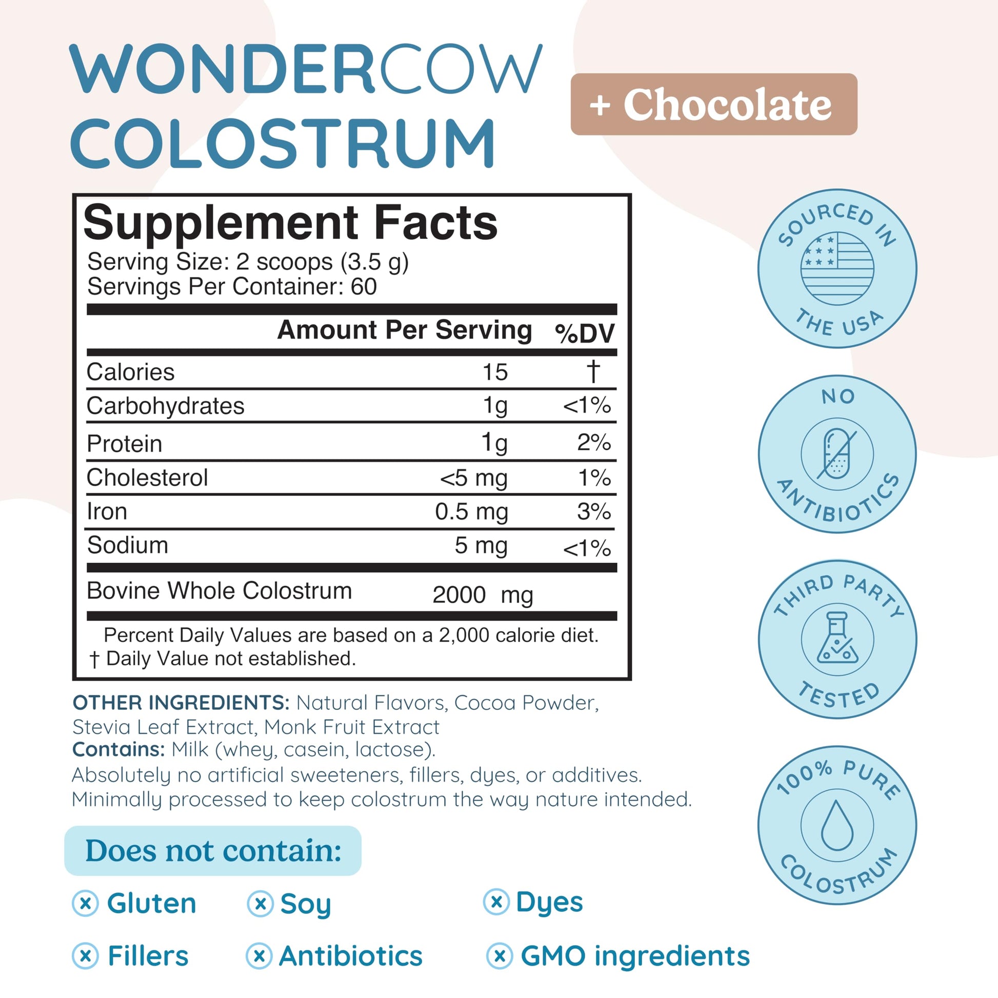 WONDERCOW Colostrum Supplement Powder for Gut Health, Immune Support & Wellness | Natural IgG Pure Whole Bovine Colostrum Superfood, Chocolate, 60 Servings WONDERCOW uk supplements