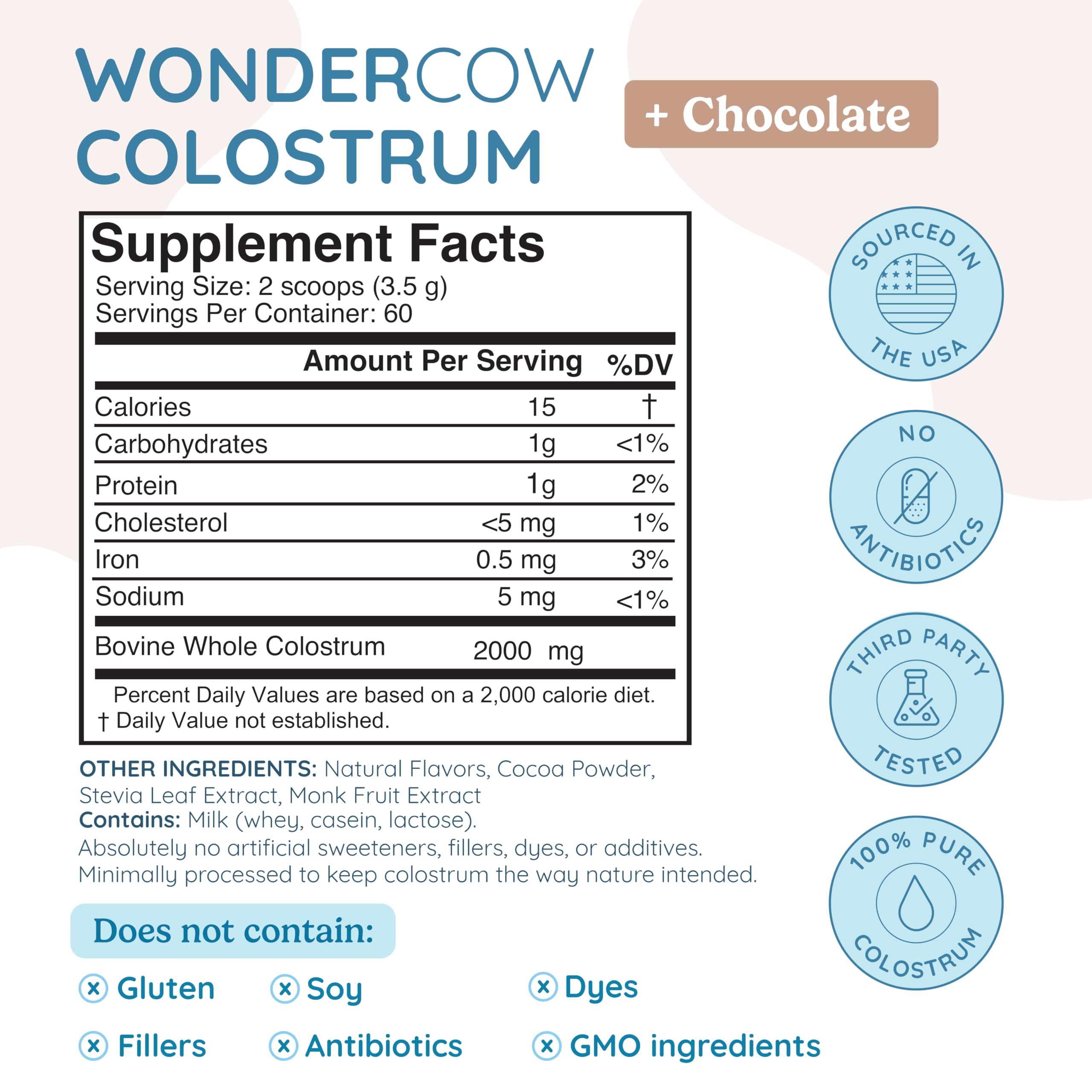 WONDERCOW Colostrum Supplement Powder for Gut Health, Immune Support & Wellness | Natural IgG Pure Whole Bovine Colostrum Superfood, Chocolate, 60 Servings WONDERCOW uk supplements