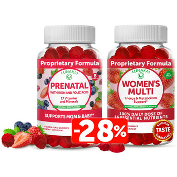 Lunakai Prenatal Vitamin and Women's Multivitamin Gummies Bundle - Pregnancy Multivitamin Gummy with Iron & Folic Acid Lunakai uk supplements