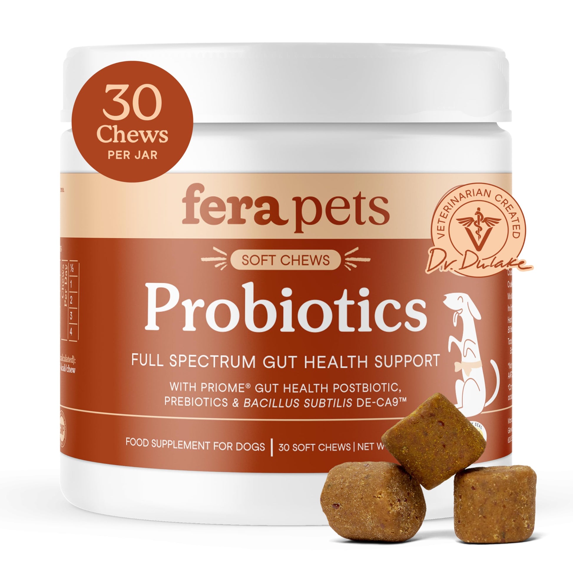 Fera Pets Probiotics for Dogs with Prebiotics and Postbiotics - Full Spectrum Gut Health Support - Promotes a Balanced Gut Microbiome - Boosts Immune Health - 30 Soft Chews Fera Pets uk supplements