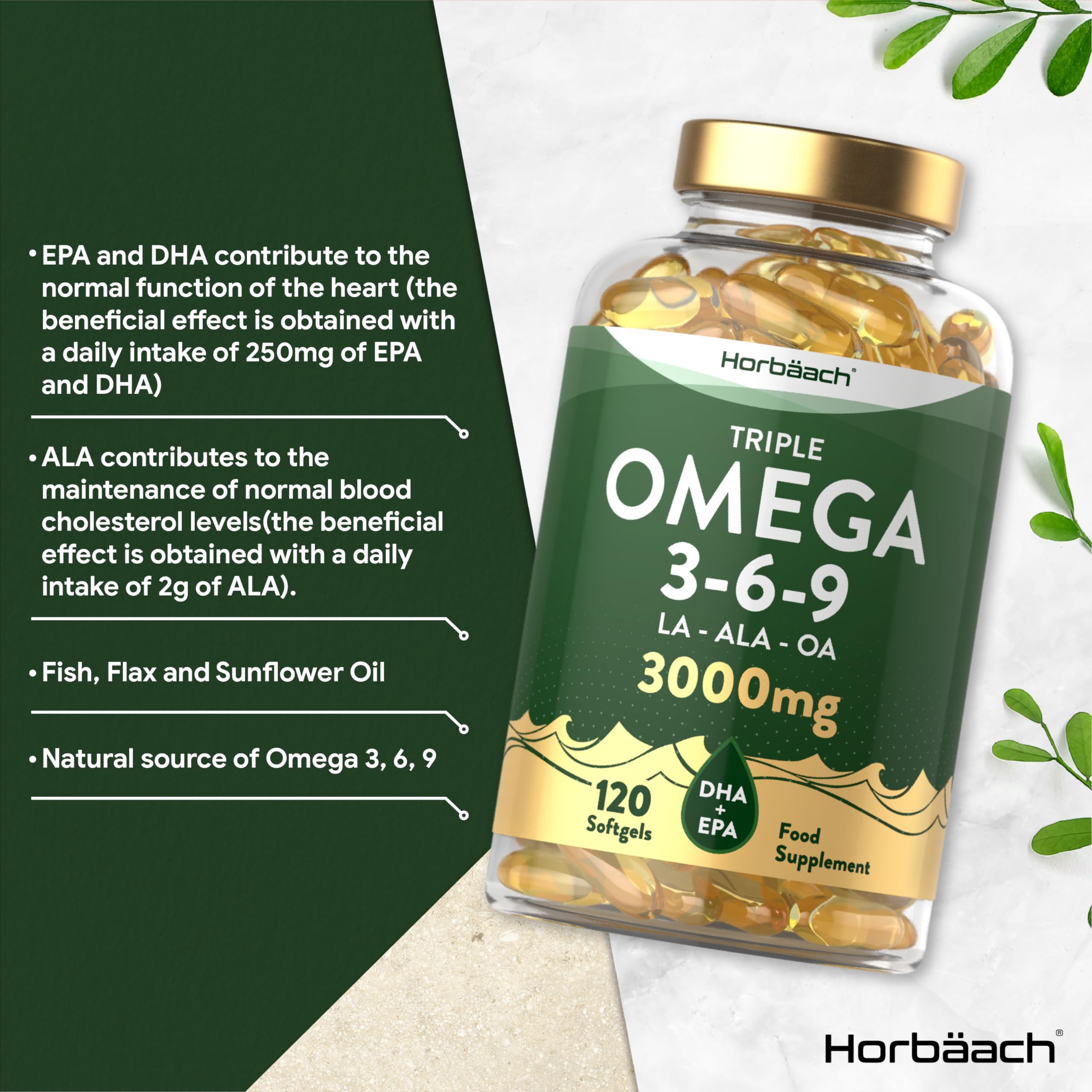 Omega 3 6 9 Capsules High Strength | 3000mg | 120 Softgels | Triple Omega 369 Horbäach uk supplements