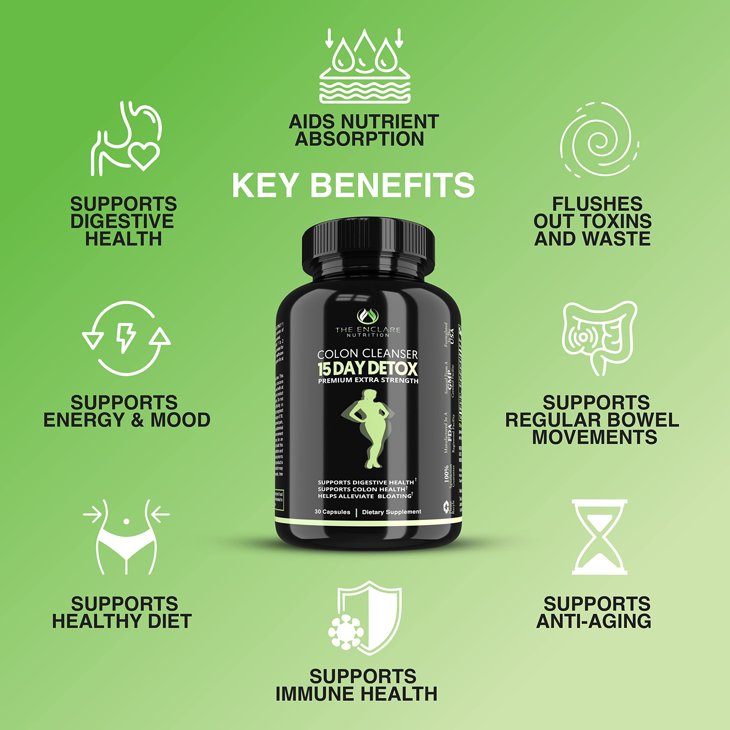 Colon Cleanse Fast-Acting Colon Cleanser Detox. Healthy Bowel Movement THE ENCLARE NUTRITION uk supplements