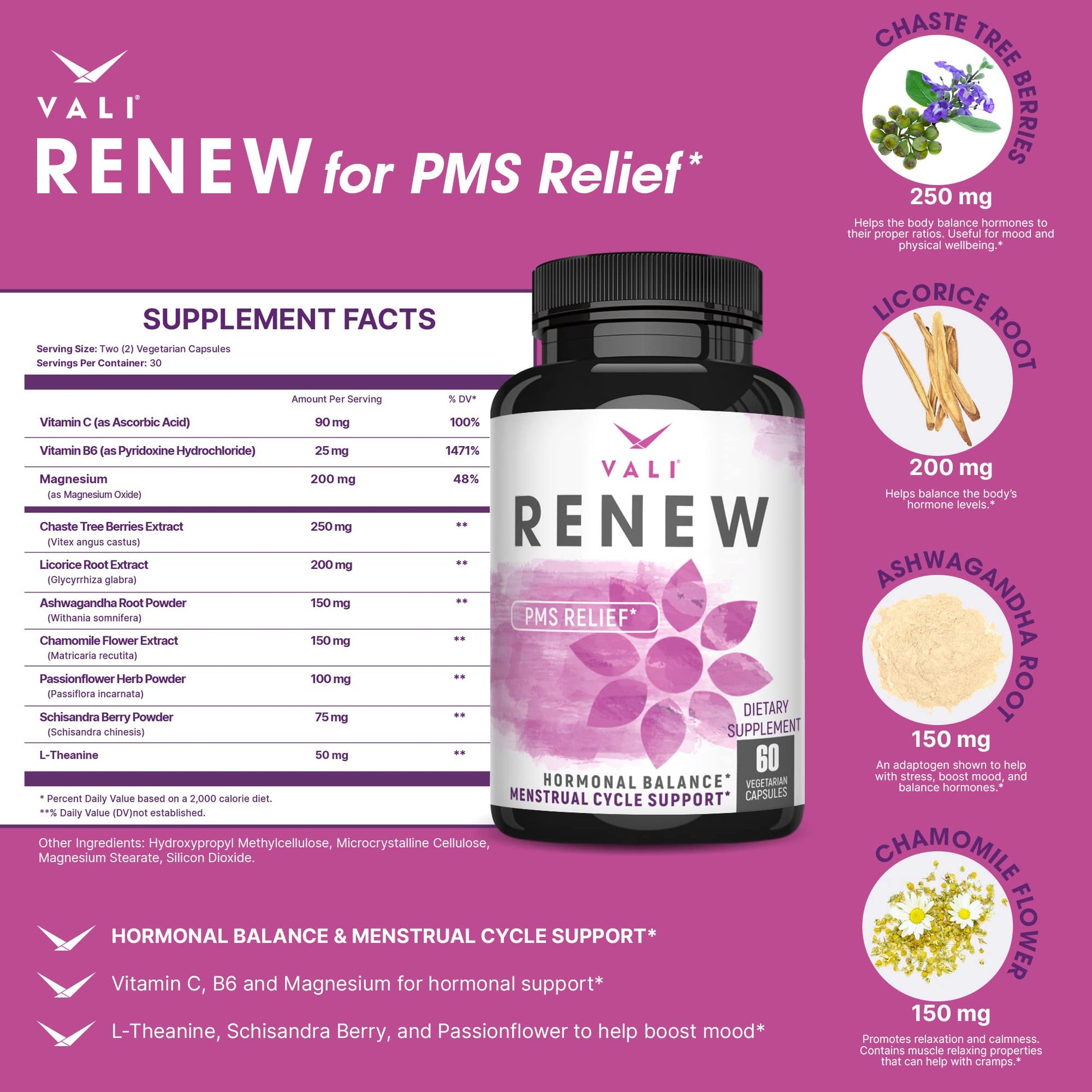 VALI Renew PMS Relief Supplement. Women’s Menstrual Cycle Support. Herbal Formula VALI uk supplements