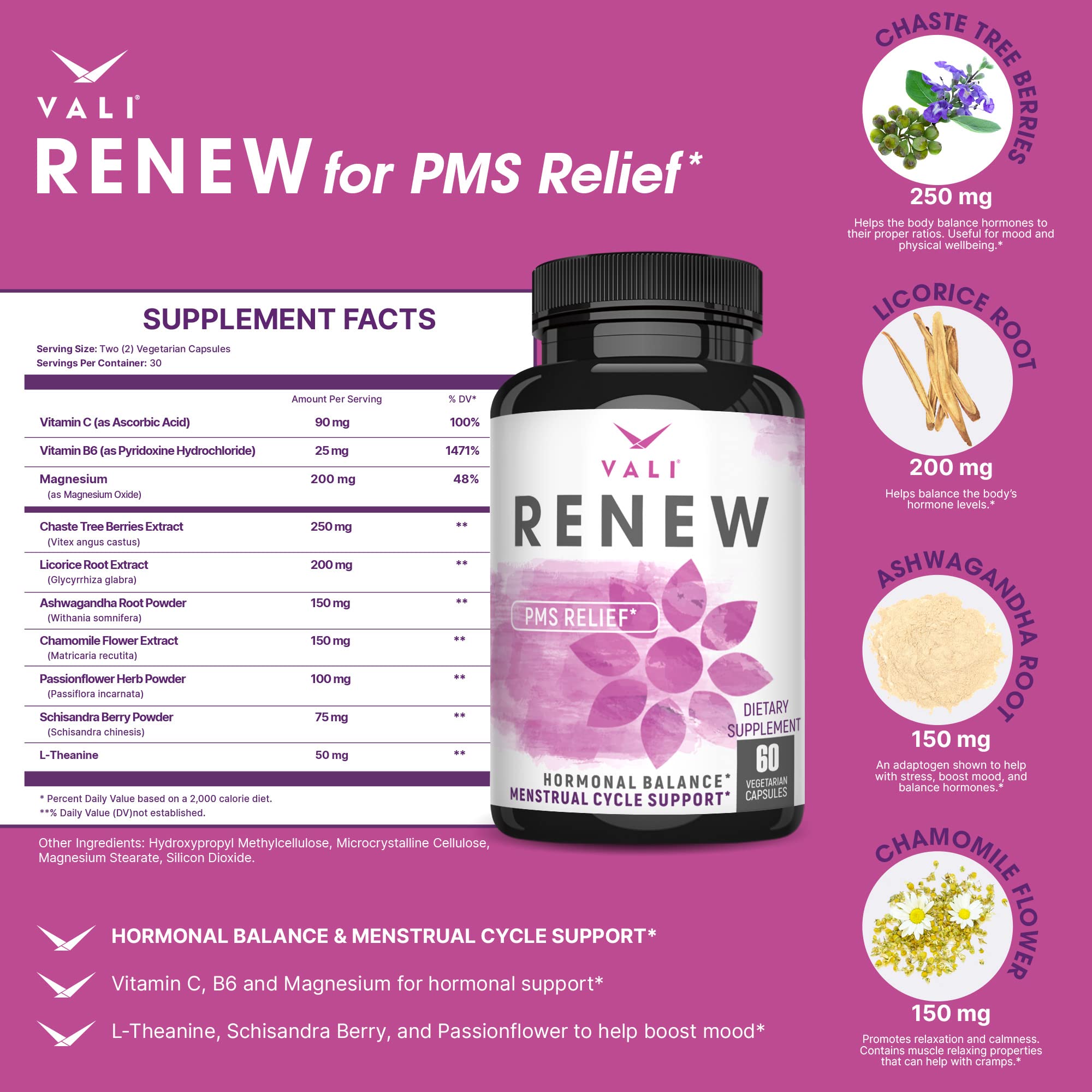 VALI Renew PMS Relief Supplement. Women’s Menstrual Cycle Support. Herbal Formula VALI uk supplements