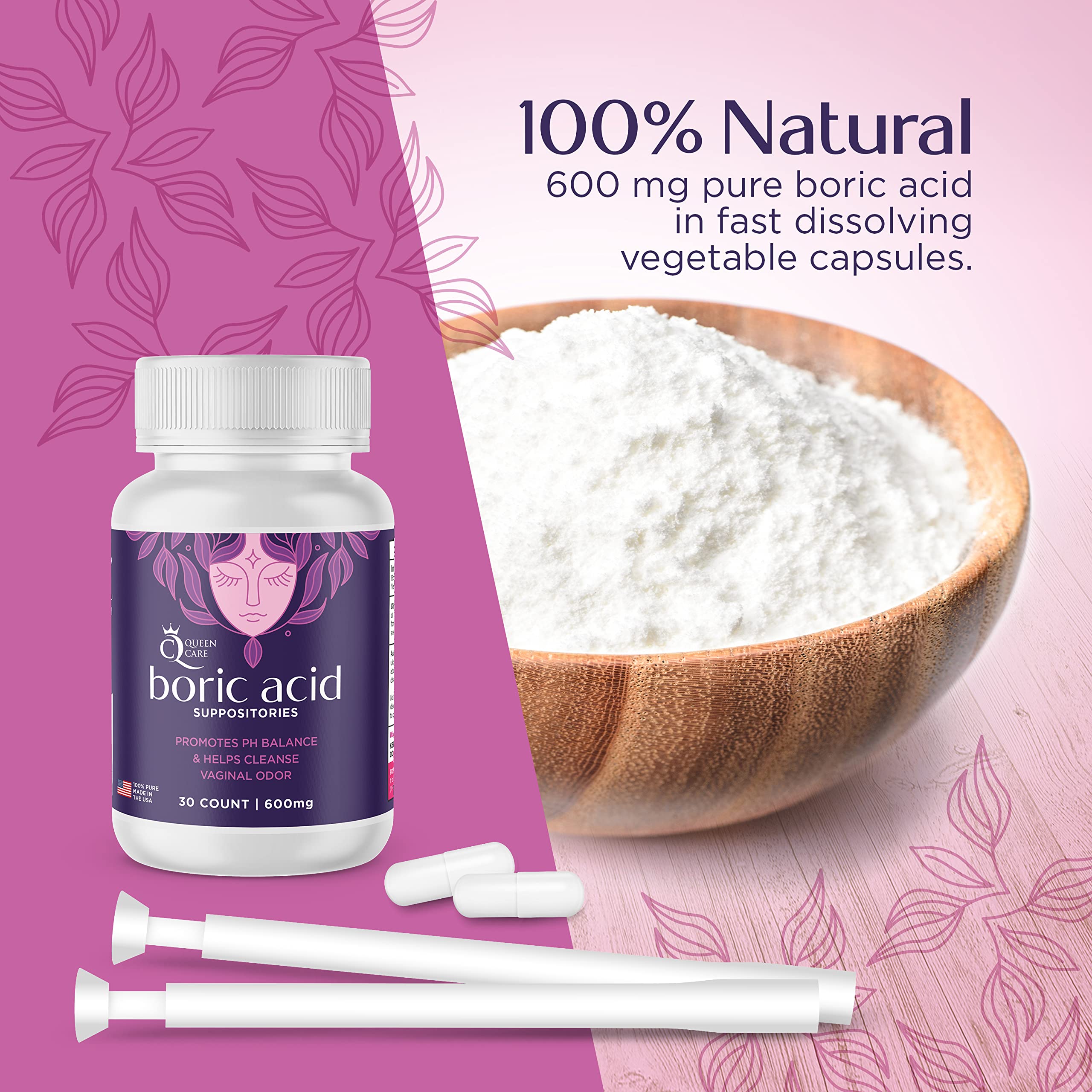 Queen Care - Boric Acid Suppositories & Applicators, Complete Feminine Care, PH Balance for Women Queen Care uk supplements