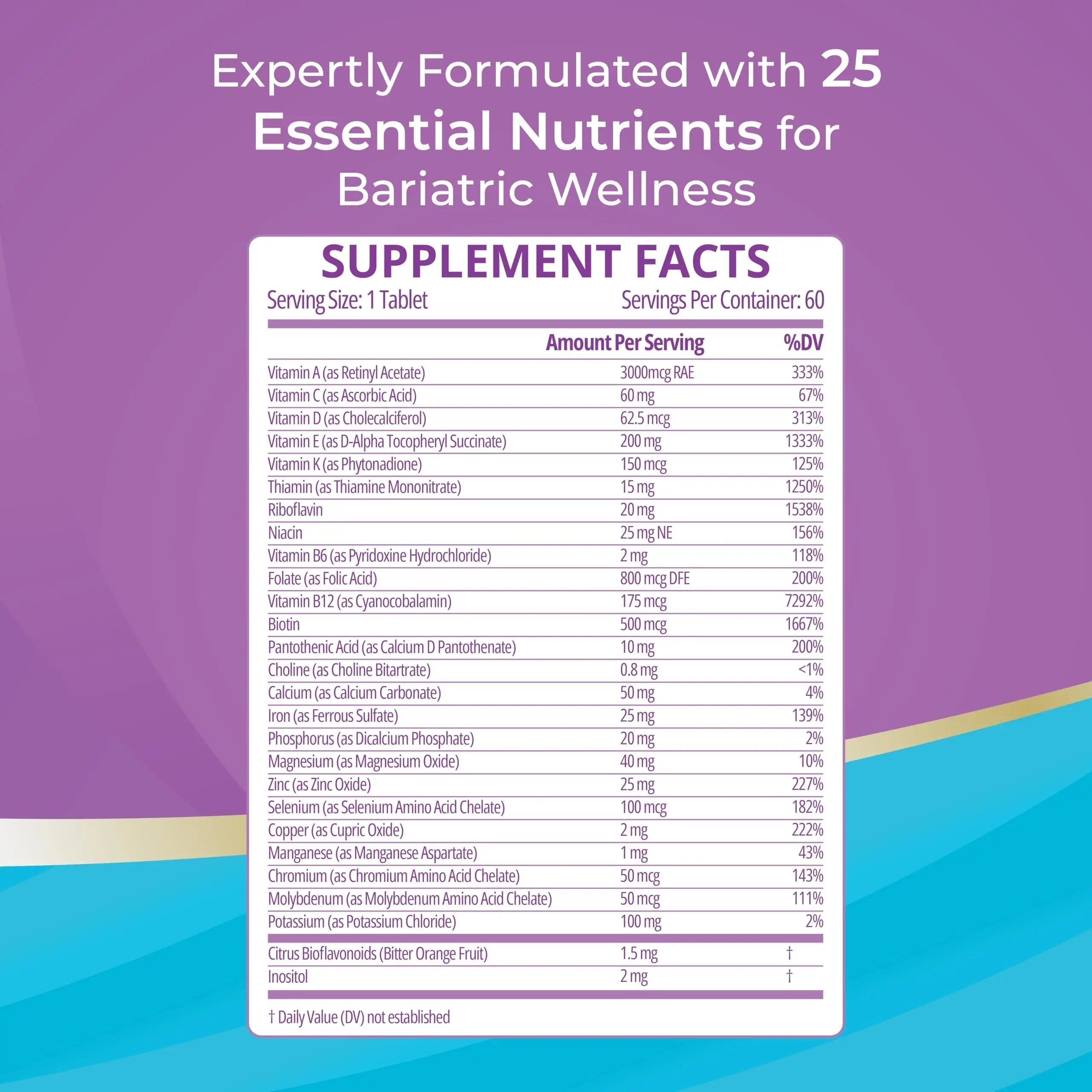 High A D E K Bariatric Multivitamin for Post DS/SADI Surgery, 25 Essential Nutrients for Post-Weight Loss Surgery, 60 Tablets Bariatric Best Supplements uk supplements