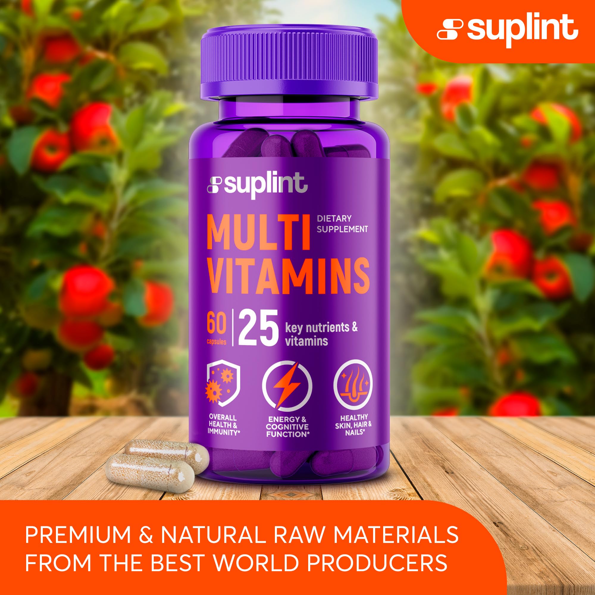 Multivitamin Supplement | Complex with Vitamin A, C, D, E, K1, B, Zinc & Chromium | Hair, Skin & Nail Beauty Vitamins | Immune Support Supplements for Men & Women | 60 Capsules SUPLINT uk supplements