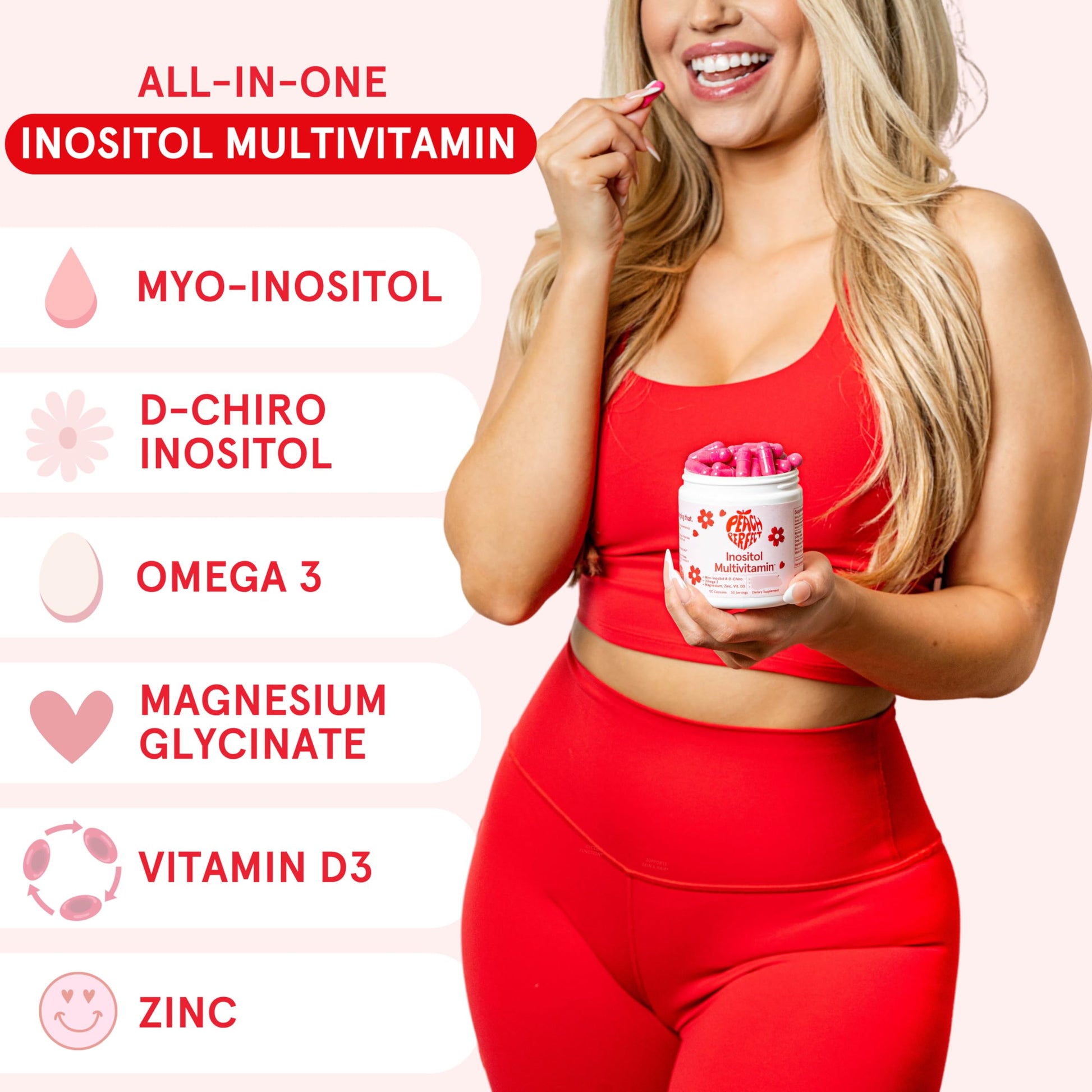 Peach Perfect Inositol Multivitamin – Myo-Inositol & D-Chiro 40:1 Blend, Omega-3, Vitamin D3, Magnesium, Zinc – Supports Women’s Health, Mood, Energy, Supplement – 30 SVG Peach Perfect uk supplements