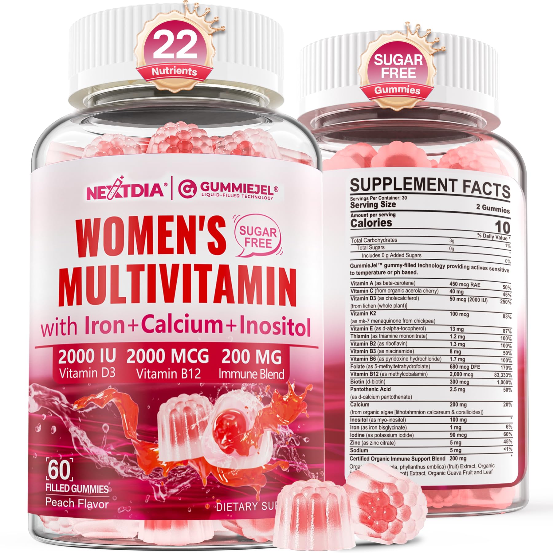 Methylated Multivitamin for Women Gummies, Calcium, D3 K2, Methylfolate & B12, Inositol, Daily Vitamin A C E, B Complex, Biotin, Zinc Nextdia uk supplements