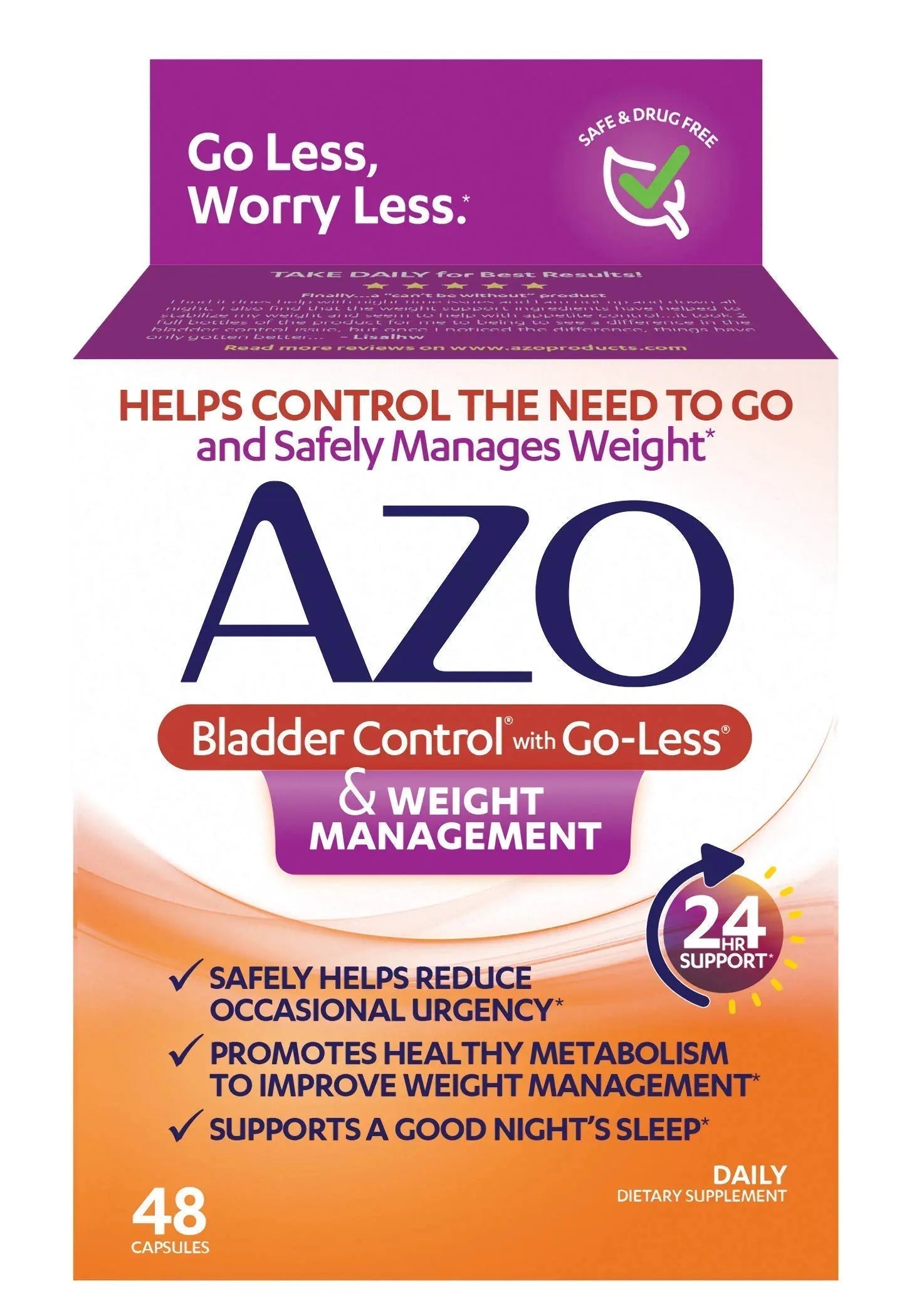 AZO Bladder Control with Go-Less® & Weight Management Dietary Supplement & Dual Protection | Urinary + Vaginal Support* AZO uk supplements