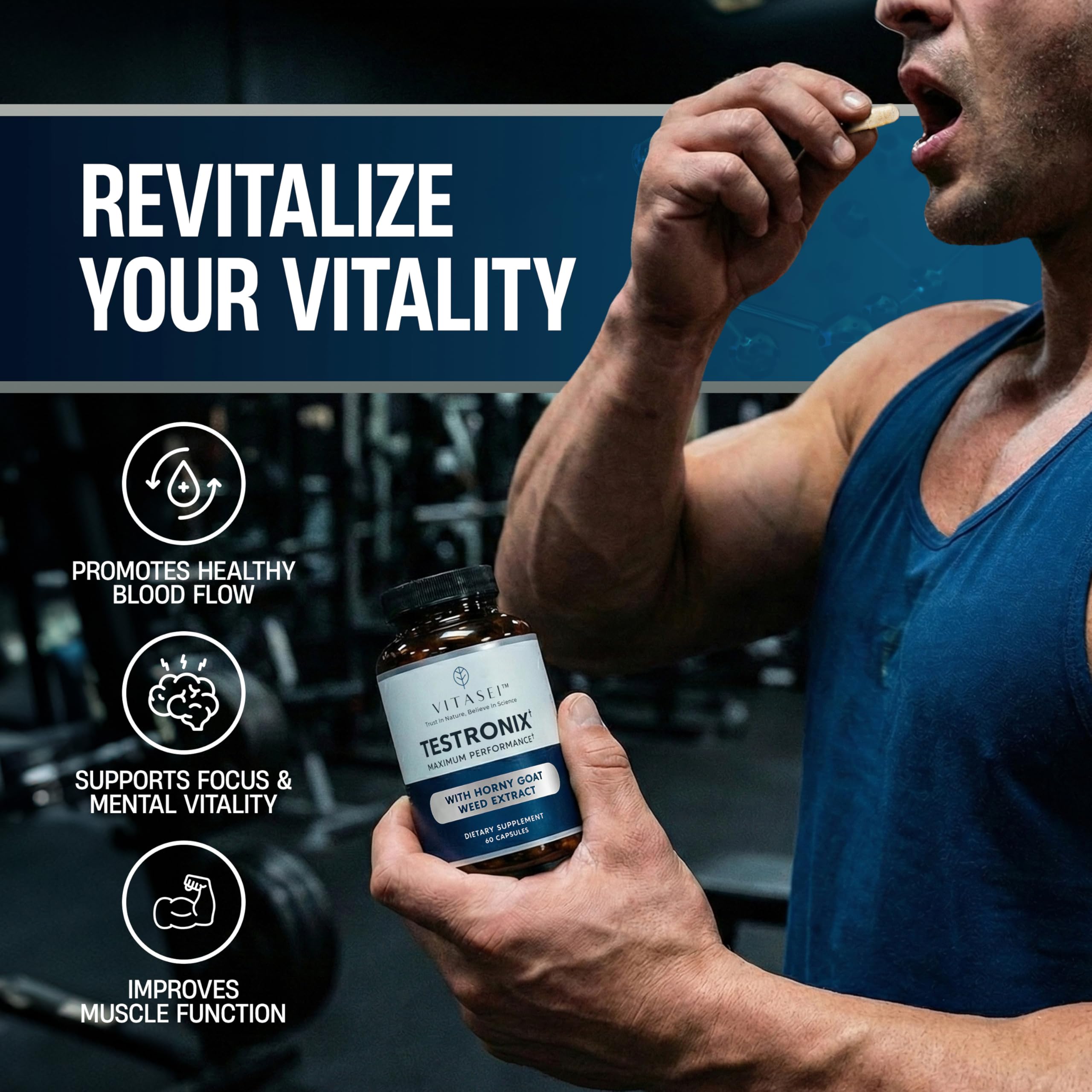 VITASEI Testronix Performance Supplement for Men - Energy and Muscle Supplements for Mens Health - 60 Capsules (Pack of 2) VITASEI uk supplements