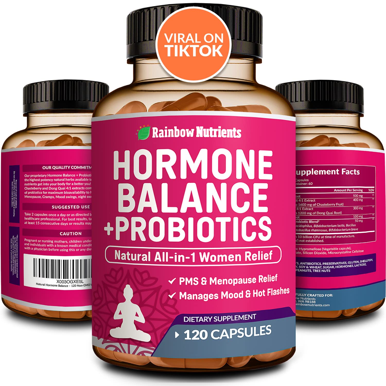 Hormone Balance + Probiotics for Women (3450mg) Natural Relief for Menopause Rainbow Nutrients, LLC uk supplements
