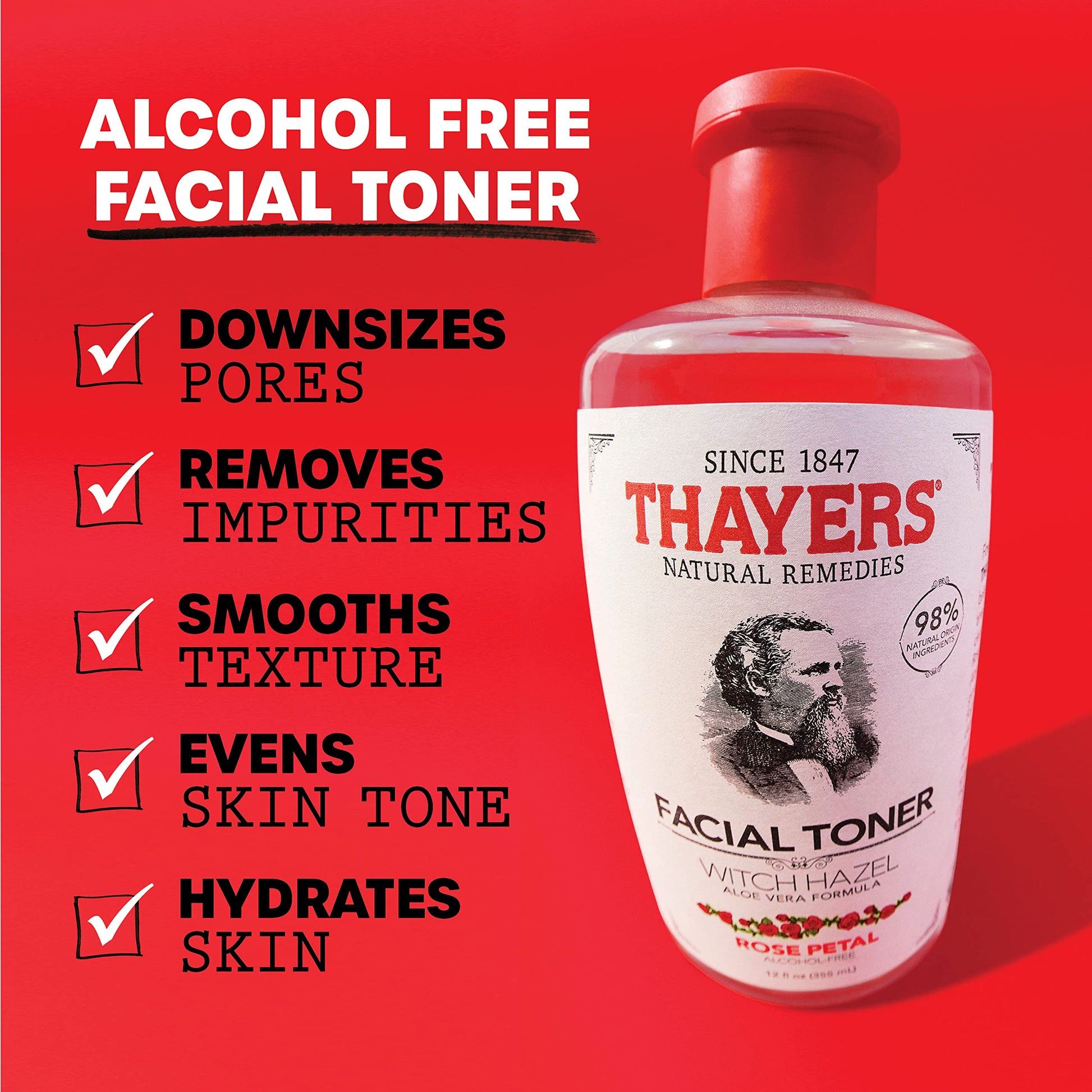 Thayers Alcohol-Free, Hydrating Rose Petal Witch Hazel Facial Toner 12 oz + 3oz THAYERS uk supplements