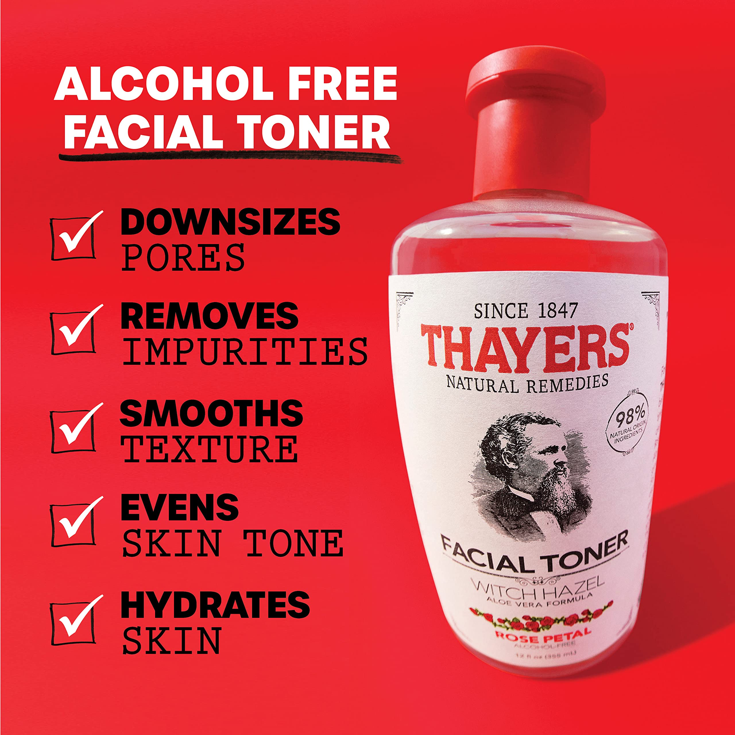 Thayers Alcohol-Free, Hydrating Rose Petal Witch Hazel Facial Toner 12 oz + 3oz THAYERS uk supplements