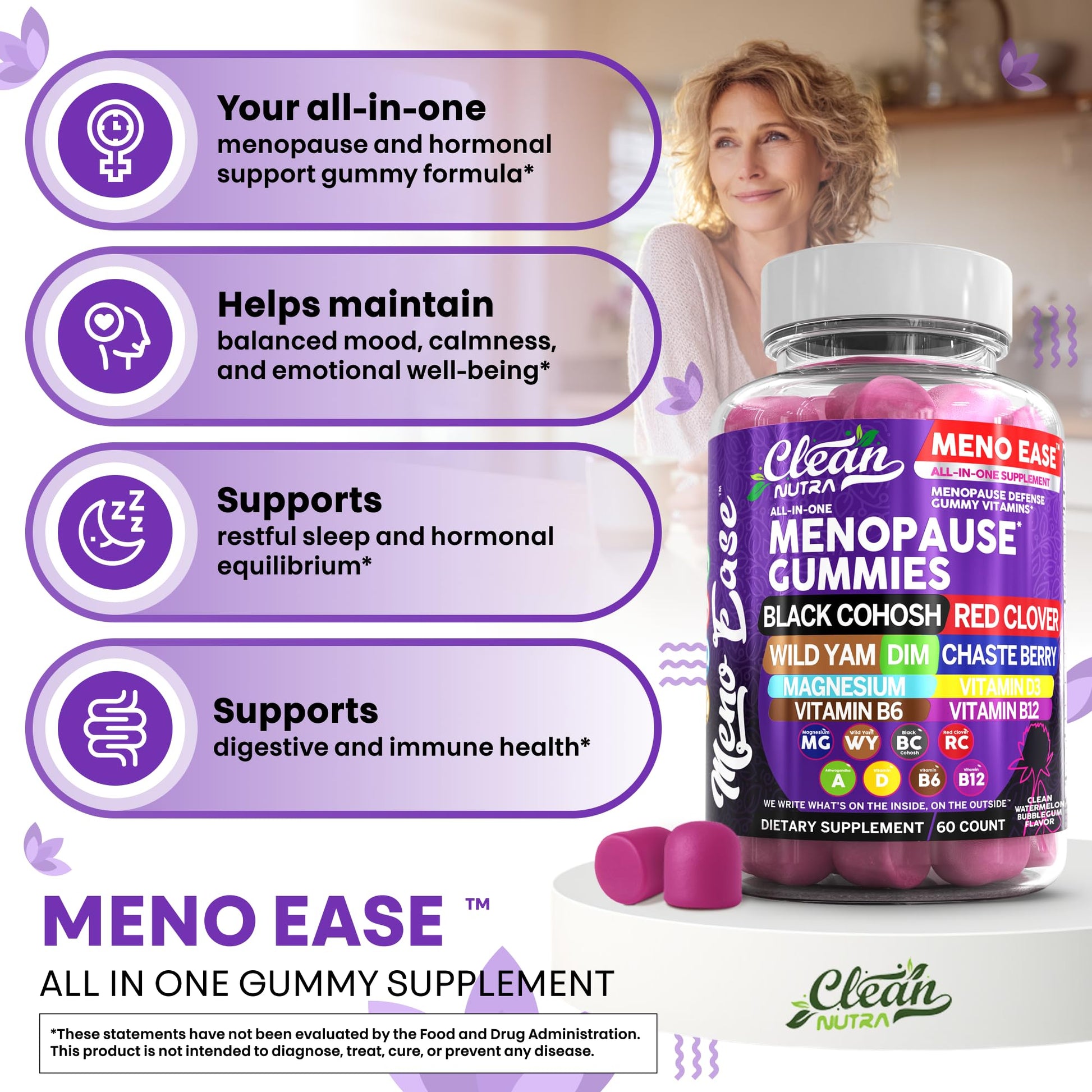 Menopause Supplement for Women Gummies with Black Cohosh, Wild Yam, DIM, Magnesium, Red Clover Chasteberry for Hormone Balance Relief Night Sweats Mood Plus Bergamot, Vitamin D3, Vitamin B6 B12 Clean Nutraceuticals uk supplements