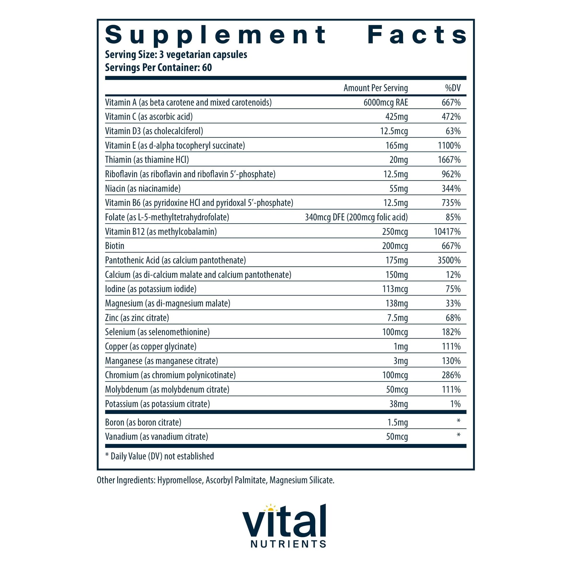 Vital Nutrients - Multi-Nutrients 2 - Citrate/Malate Formula (with Copper and Without Iron) - Multi-Vitamin/Mineral, Potent Antioxidants, Gentle Bioavailable Form - 180 Vegetarian Capsules per Bottle Vital Nutrients uk supplements