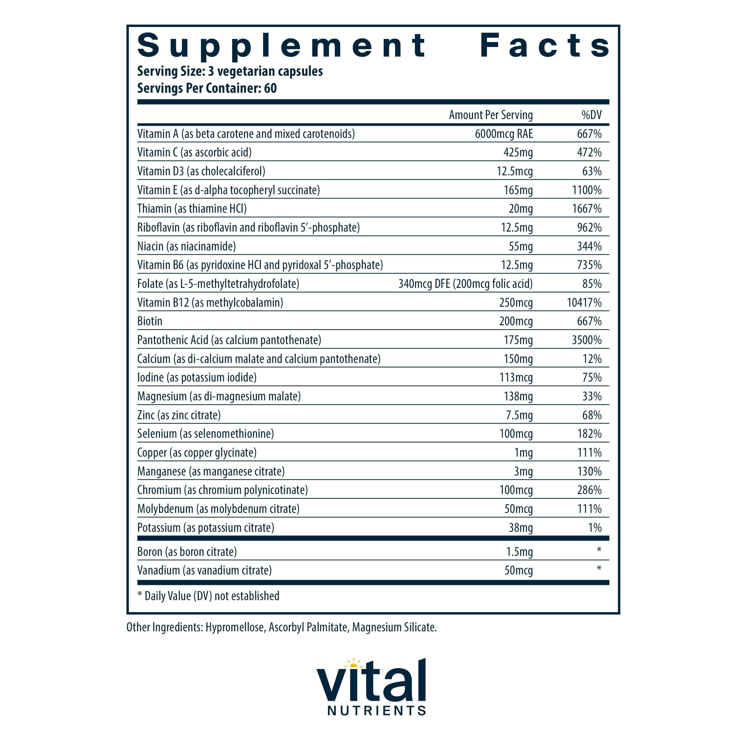 Vital Nutrients - Multi-Nutrients 2 - Citrate/Malate Formula (with Copper and Without Iron) - Multi-Vitamin/Mineral, Potent Antioxidants, Gentle Bioavailable Form - 180 Vegetarian Capsules per Bottle Vital Nutrients uk supplements