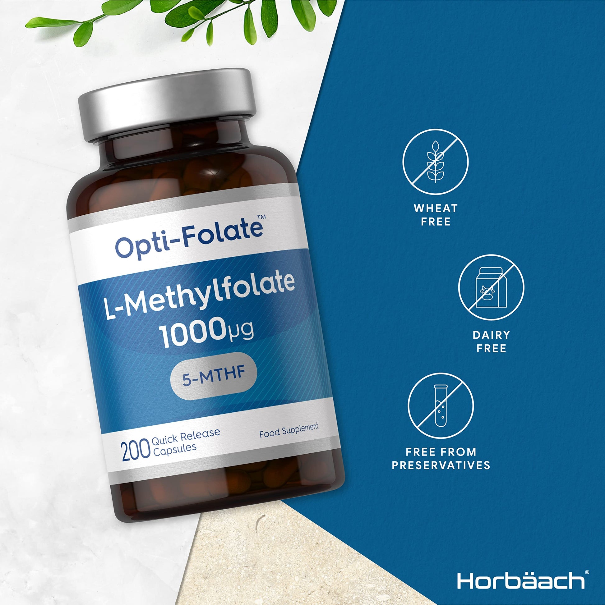 L-Methylfolate 1000ug | 200 Capsules | 5-MTHF Folate Supplement | Active Form Horbäach uk supplements