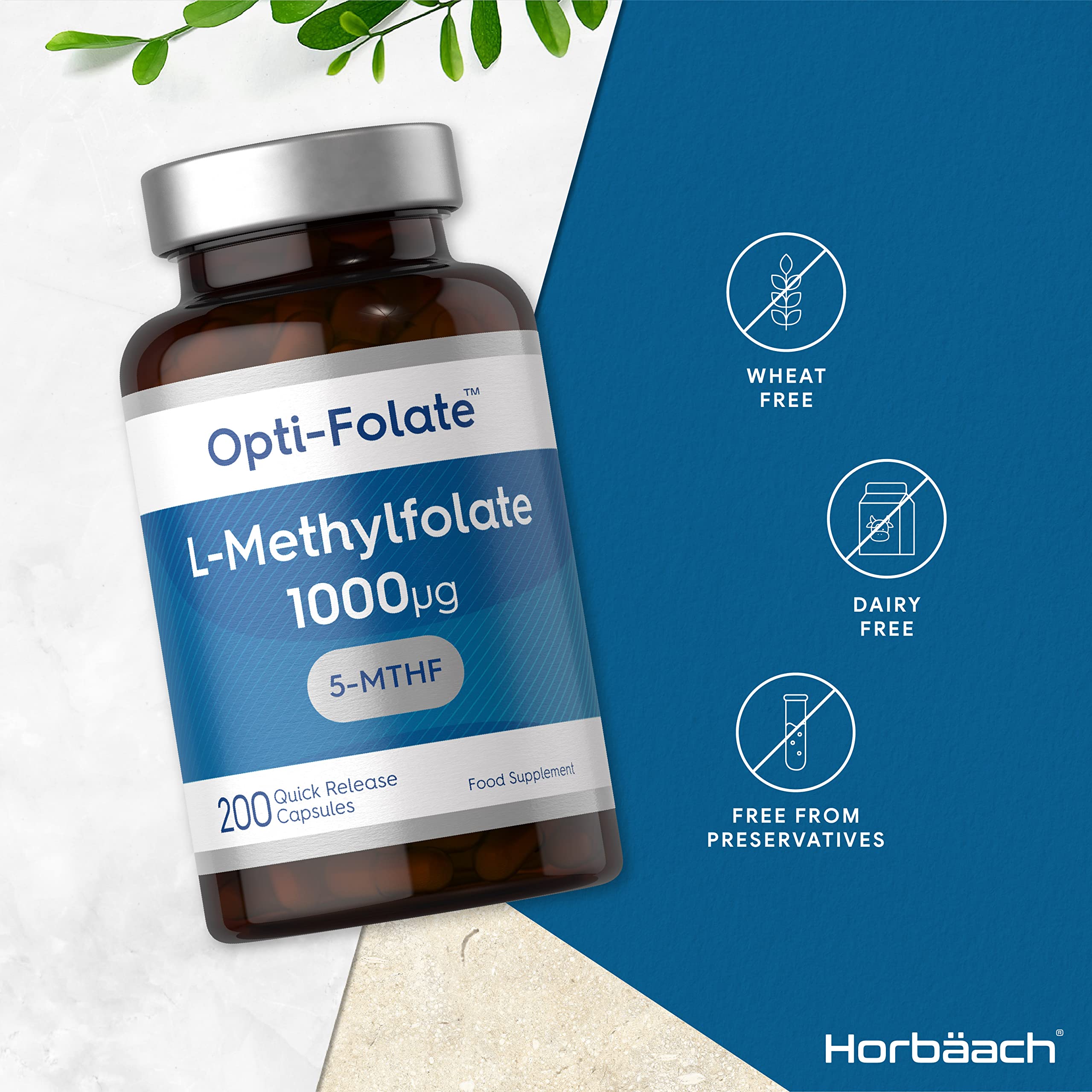 L-Methylfolate 1000ug | 200 Capsules | 5-MTHF Folate Supplement | Active Form Horbäach uk supplements