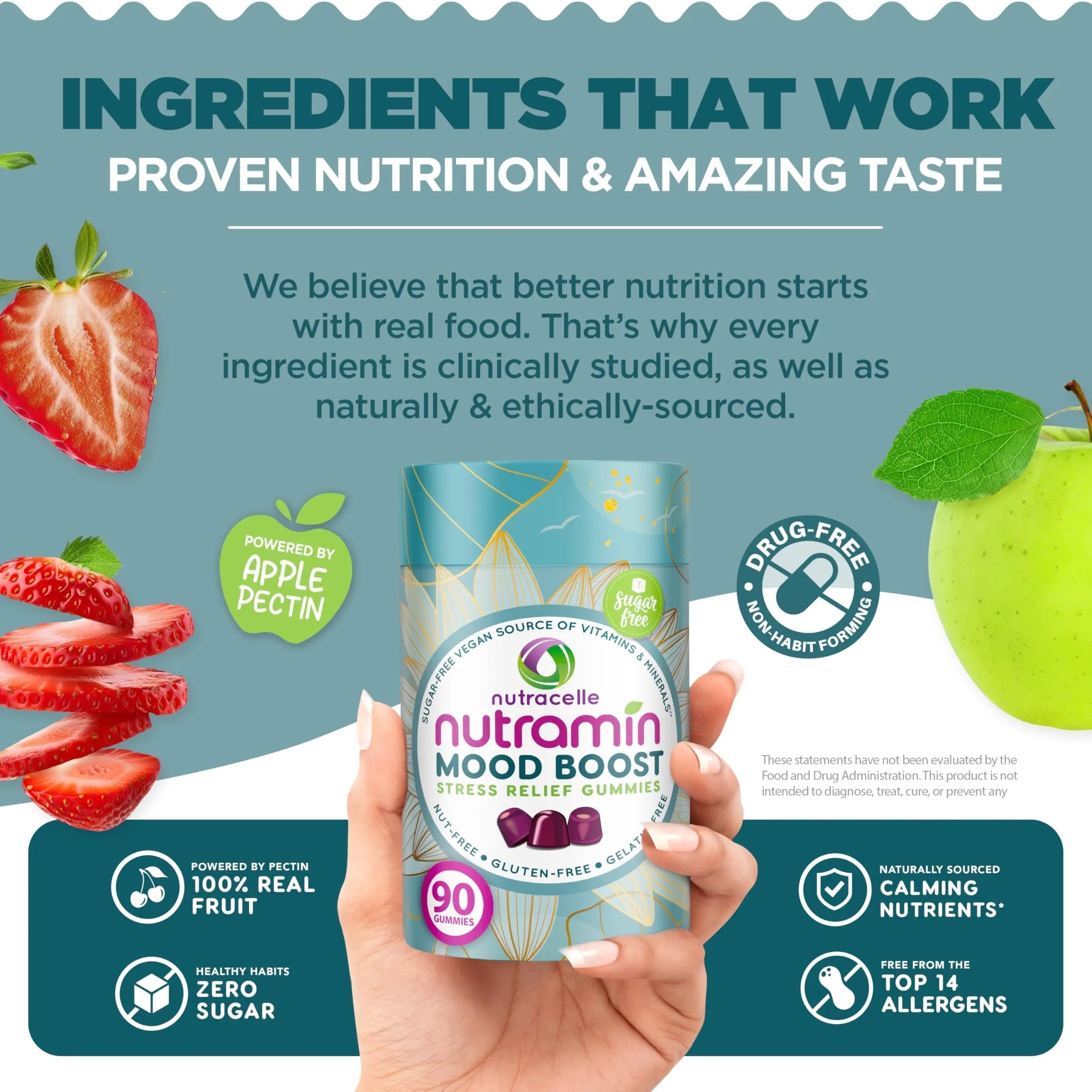 NUTRAMIN Mood Boost Multivitamin Gummy - Delicious & Yummy Anti-Stress Magnesium Ashwagandha Gummies + B Complex Vitamins for Focus and Calm Nutracelle uk supplements