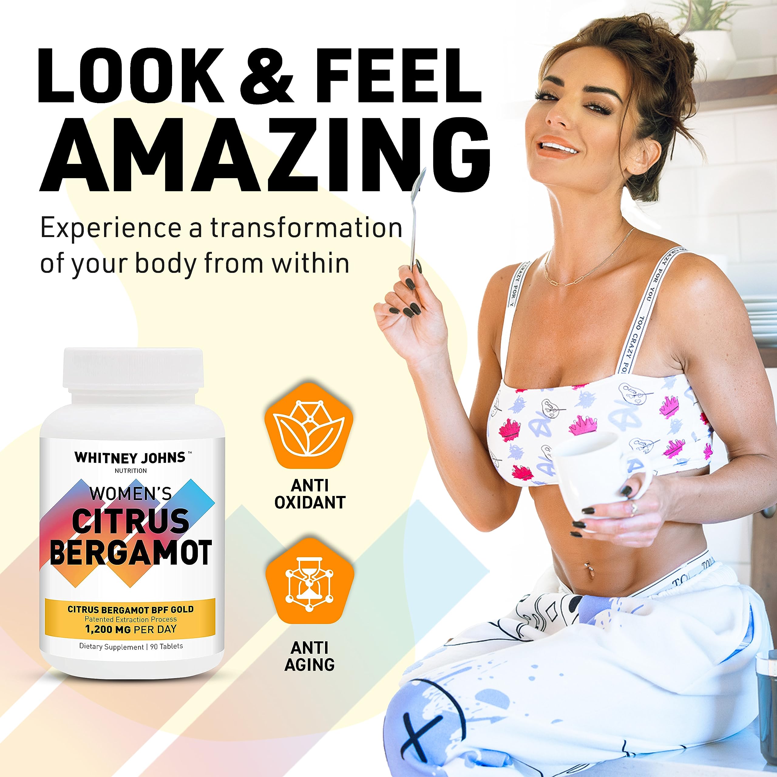Whitney Johns Citrus Bergamot for Women, Clinically Tested Bergamot Supplement Specifically Formulated for Womens Health and Wellness, Antioxidant, 1200mg, 90 Tablets Whitney Johns uk supplements