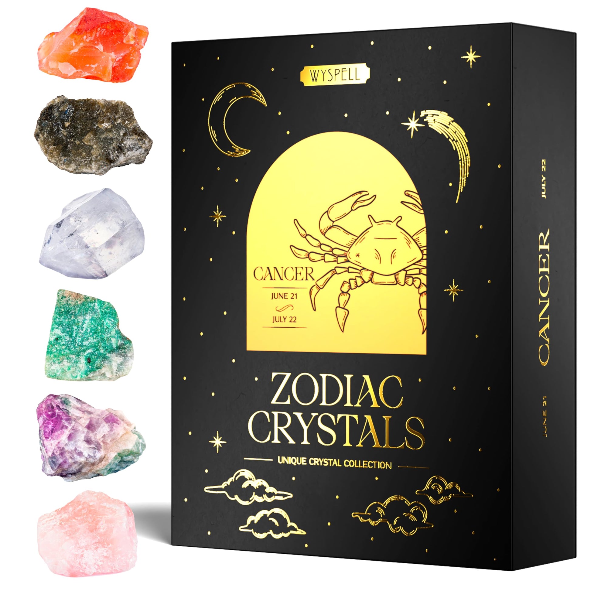 Wyspell Cancer Crystal Set - 6 Raw Cancer Crystals and Healing Stones - Cancer Zodiac Gifts for Women Wyspell uk supplements