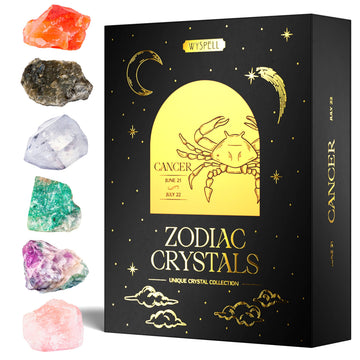 Wyspell Cancer Crystal Set - 6 Raw Cancer Crystals and Healing Stones - Cancer Zodiac Gifts for Women Wyspell uk supplements