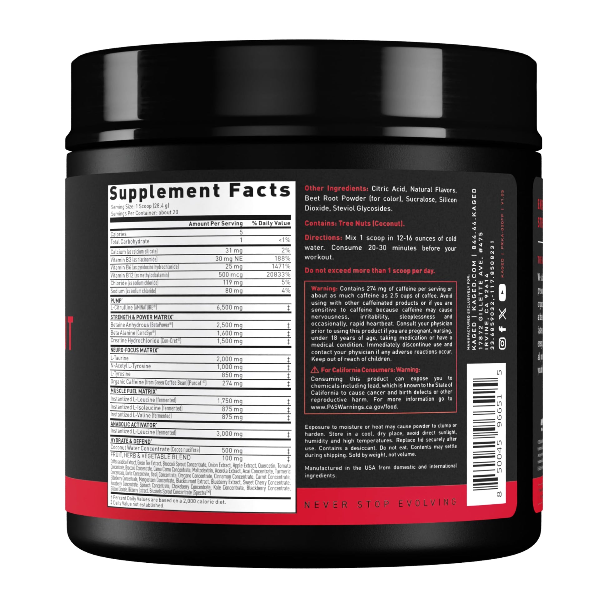Kaged Stimulant Free Pre Workout Powder | Fruit Punch | Pre-Kaged | Formulated with Creatine, Beta Alanine | No Jitters | 20 Servings Kaged uk supplements
