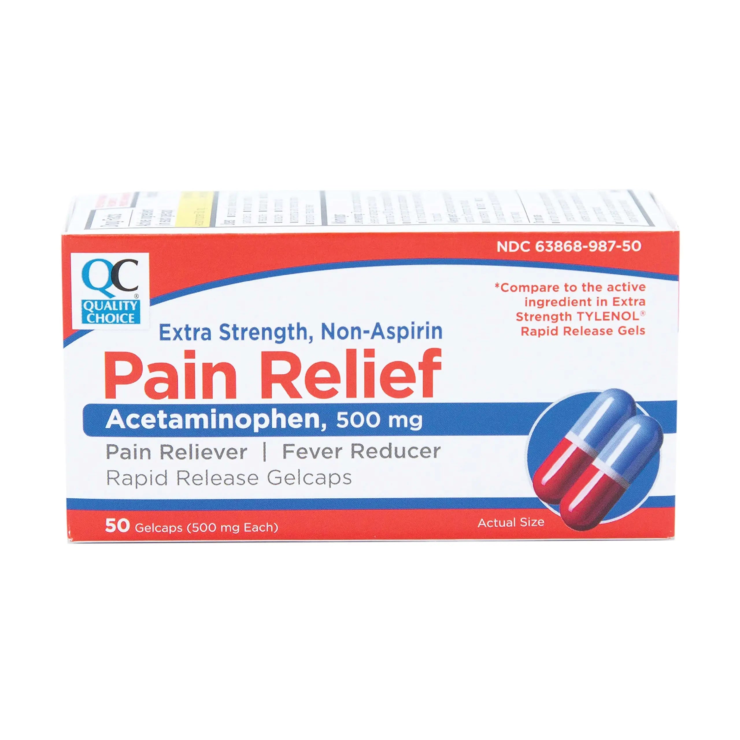 Quality Choice, Extra Strength, Non Aspirin Pain Relief, Acetaminophen 500 MG, Pain Reliever & Fever Reducer, Rapid Release Gelcaps, 50 Count Package Quality Choice uk supplements