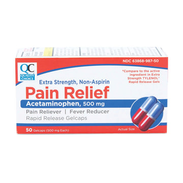 Quality Choice, Extra Strength, Non Aspirin Pain Relief, Acetaminophen 500 MG, Pain Reliever & Fever Reducer, Rapid Release Gelcaps, 50 Count Package Quality Choice uk supplements