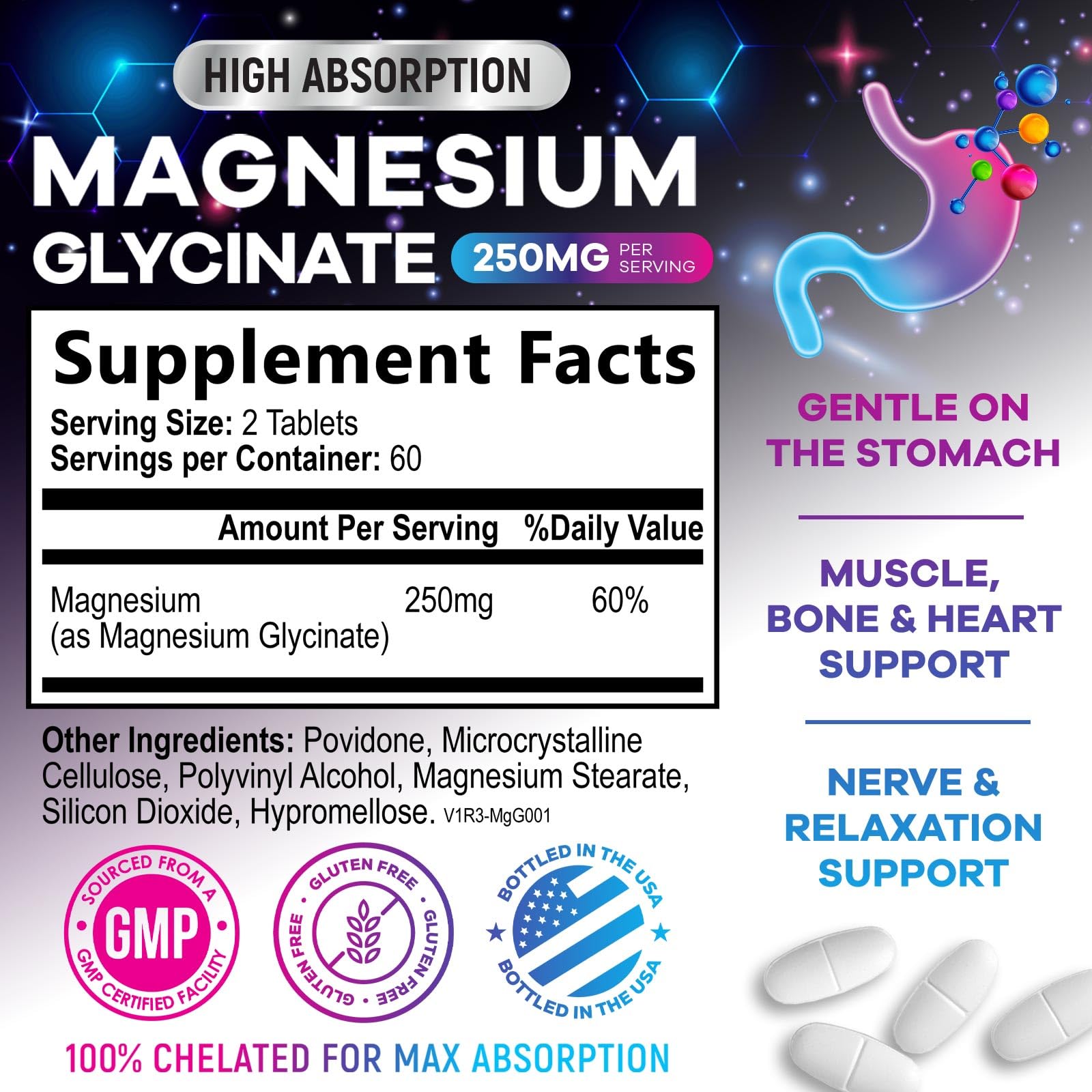 Magnesium Glycinate Supplement 250mg - 100% Chelated & Purified - to Support Sleep, Heart Health, Muscles, & Bone Strength - Best Absorption Magnesium Glycinate Capsules, Bottled in USA - 120 Tablets Nature's Peak uk supplements