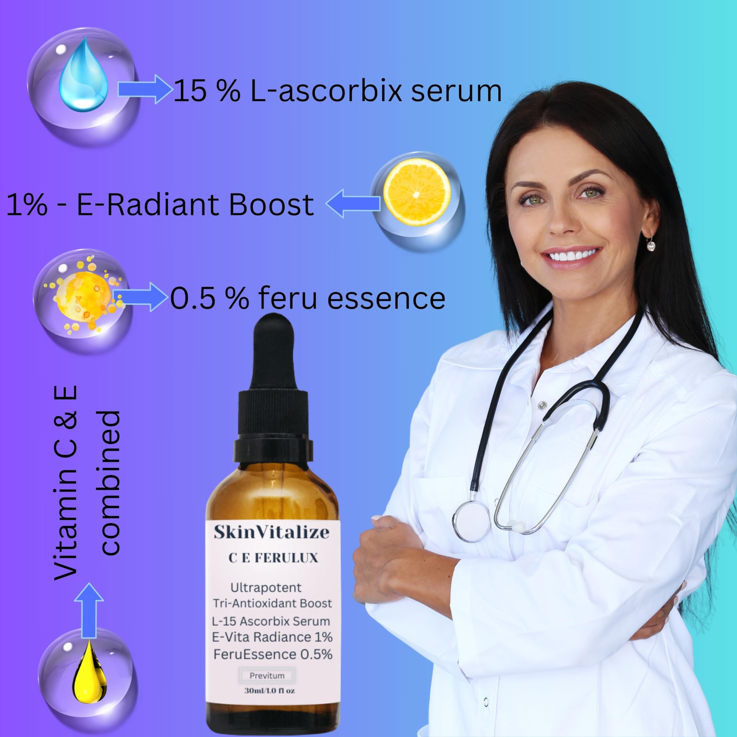 SkinVitalize C E ferulux Vitamin C Serum - 30ml: Advanced Formula for Fighting with Wrinkles Msupps.com uk supplements