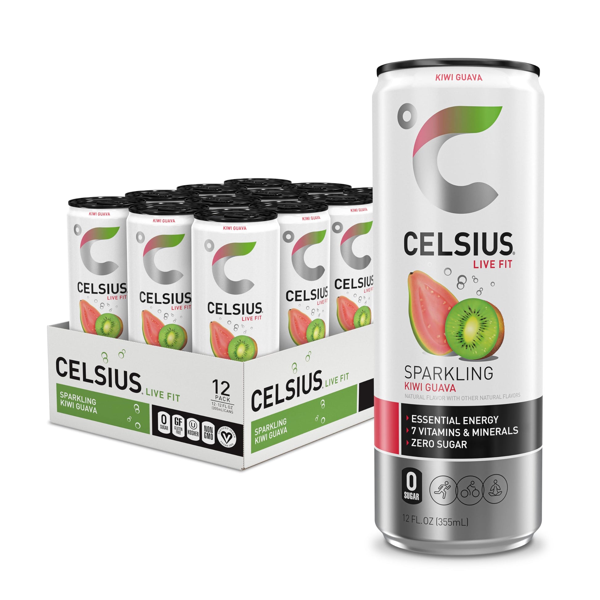 CELSIUS Sparkling Kiwi Guava, Functional Essential Energy Drink 12 Fl Oz (Pack of 12) CELSIUS uk supplements