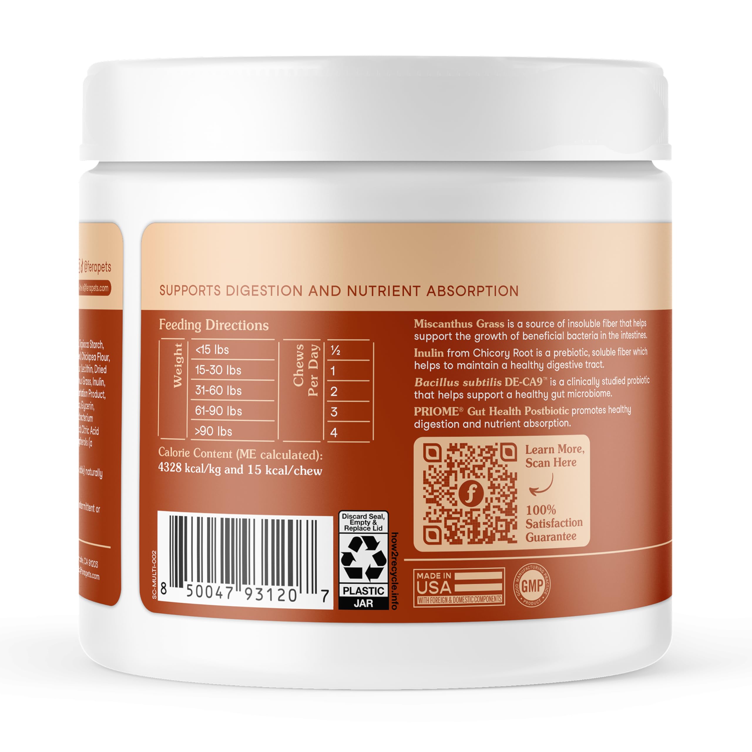 Fera Pets Probiotics for Dogs with Prebiotics and Postbiotics - Full Spectrum Gut Health Support - Promotes a Balanced Gut Microbiome - Boosts Immune Health - 30 Soft Chews Fera Pets uk supplements