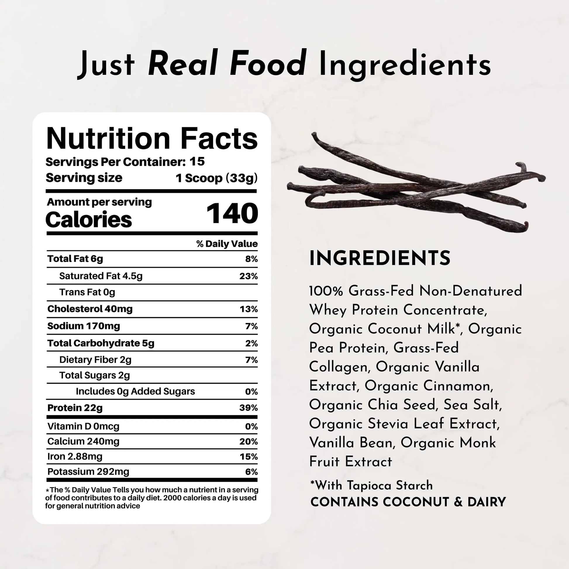 JUST INGREDIENTS Vanilla Protein Powder - Grass-Fed Whey Blend, Organic, Gluten Free, Dairy Free, Soy Free - 15 Servings, 22g Protein JUST INGREDIENTS uk supplements