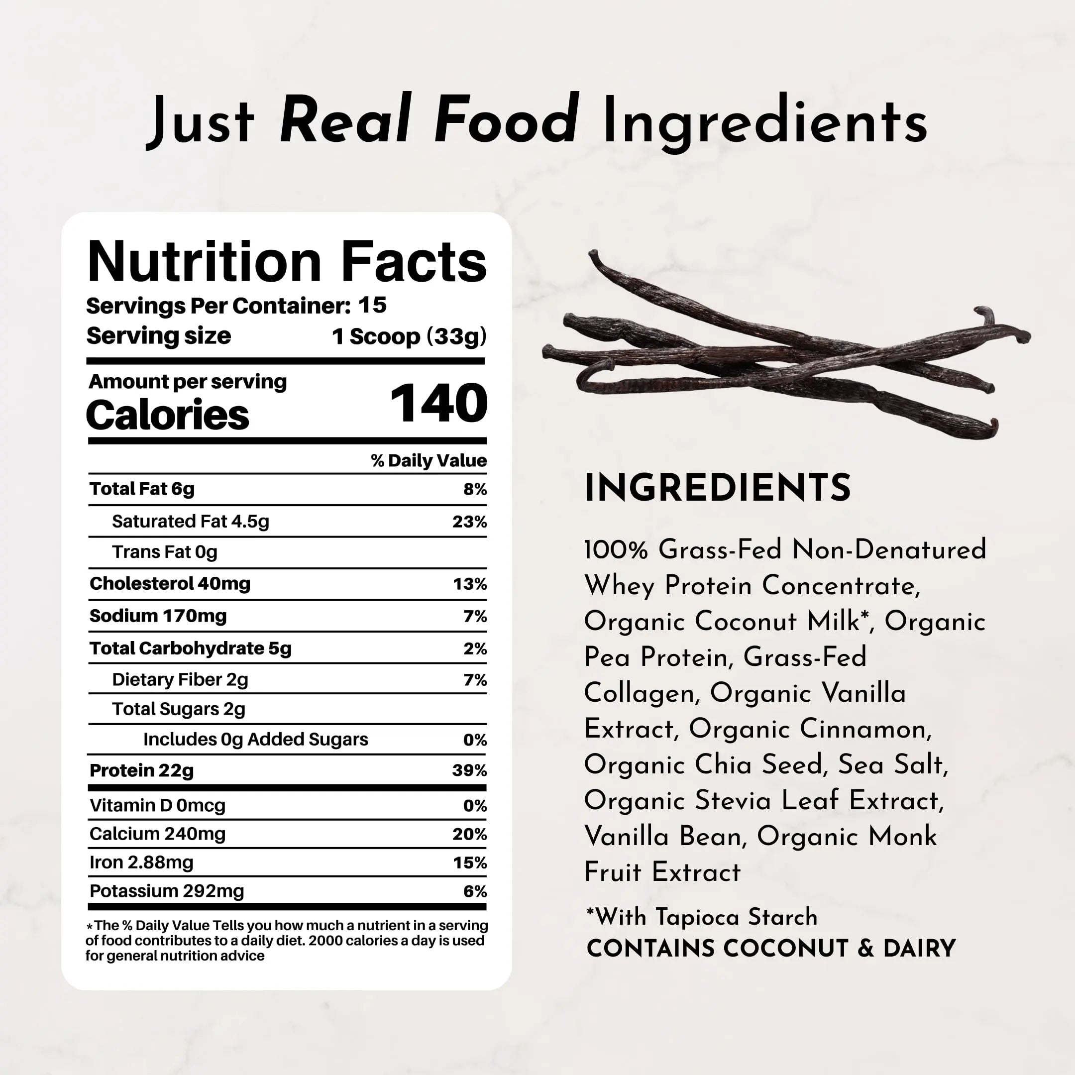 JUST INGREDIENTS Vanilla Protein Powder - Grass-Fed Whey Blend, Organic, Gluten Free, Dairy Free, Soy Free - 15 Servings, 22g Protein JUST INGREDIENTS uk supplements