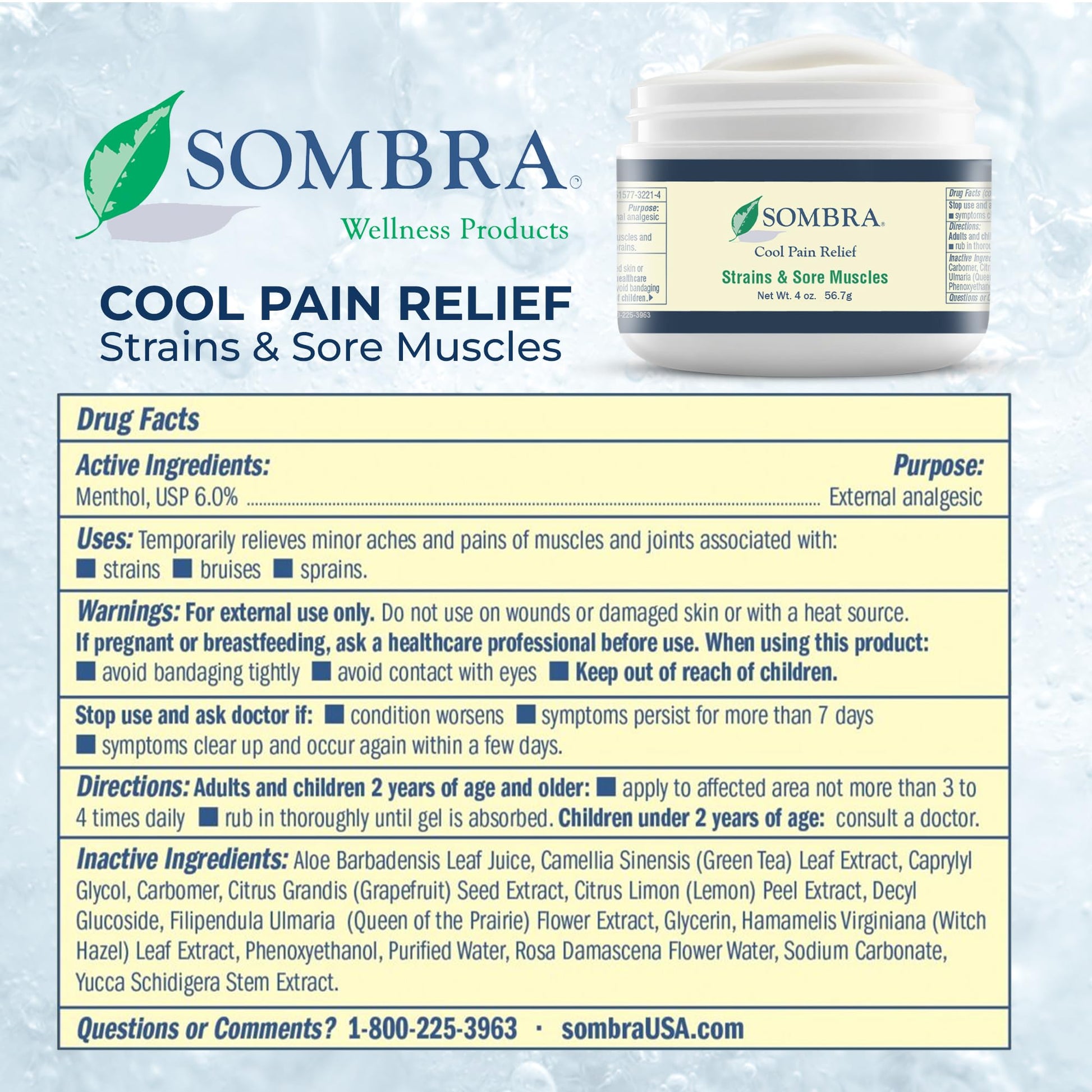 Sombra Original Cool Therapy Gel Cold Pain Relief for Swelling, Growing Pains, Soreness, Post-Workout, Vegan Formula Free of Artificial Fragrances, Dyes, NSAID, Wax, Petroleum, Alcohol - 4oz Jar Sombra uk supplements