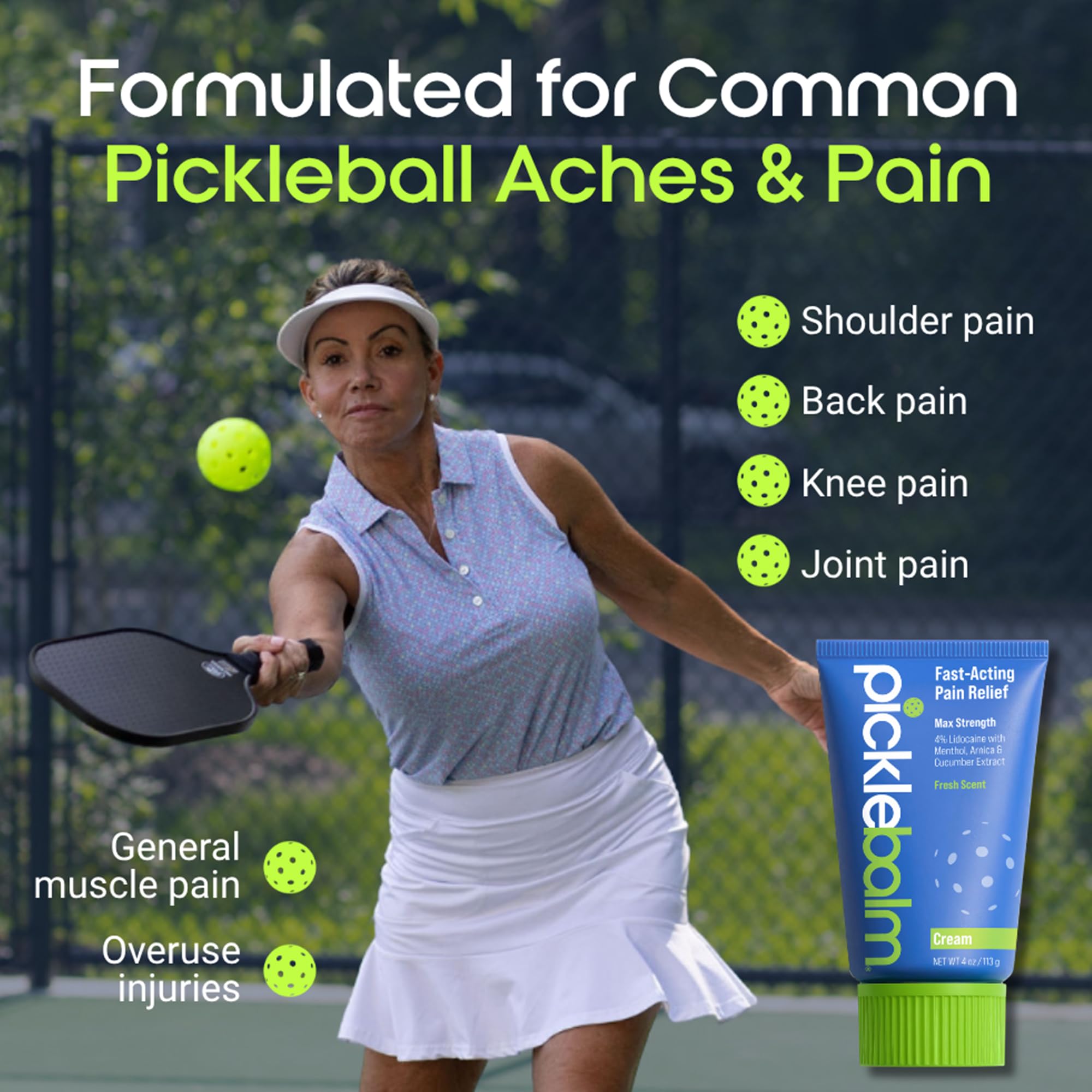 PickleBalm Pickleball Post-Game Muscle Pain Relief Cream with 4% Lidocaine, Arnica, Menthol, Cucumber Seed Extract for Shoulders, Knees, Wrists, and More, 4oz Cream PickleBalm uk supplements
