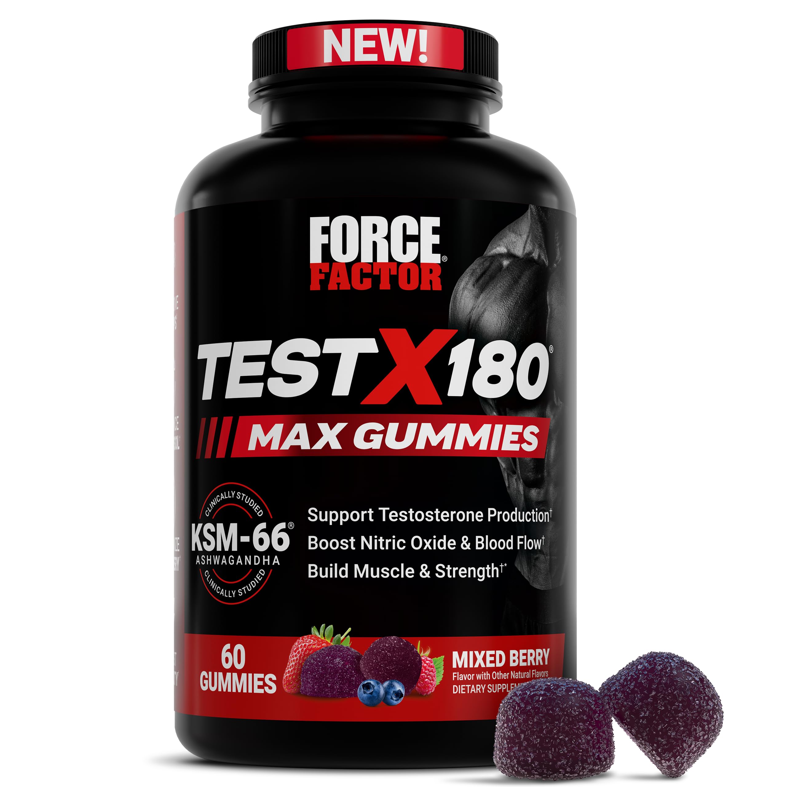 Force Factor Test X180 Max Gummies, Testosterone Booster Supplement for Men, with KSM-66 Ashwagandha to Support T Levels, Strength & Vitality, Mixed Berry, 60 Gummies Force Factor uk supplements