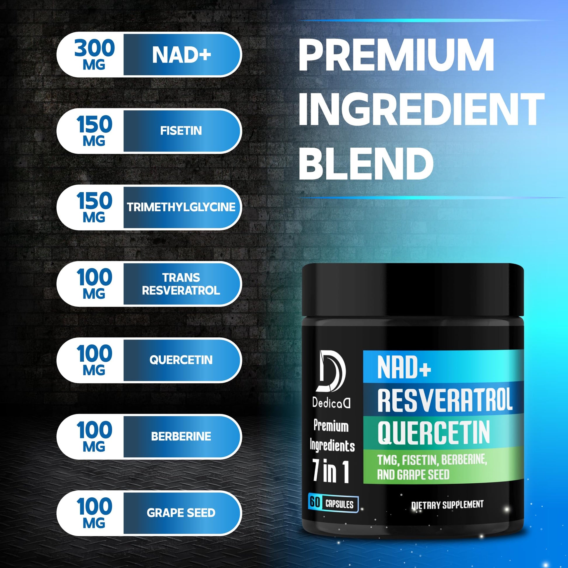 DEDICAD NAD.+ Supplement - Combined to Resveratrol, Quercetin, Berberine, Fisetin, TMG and Grape Seed - 60 Capsules DEDICAD uk supplements