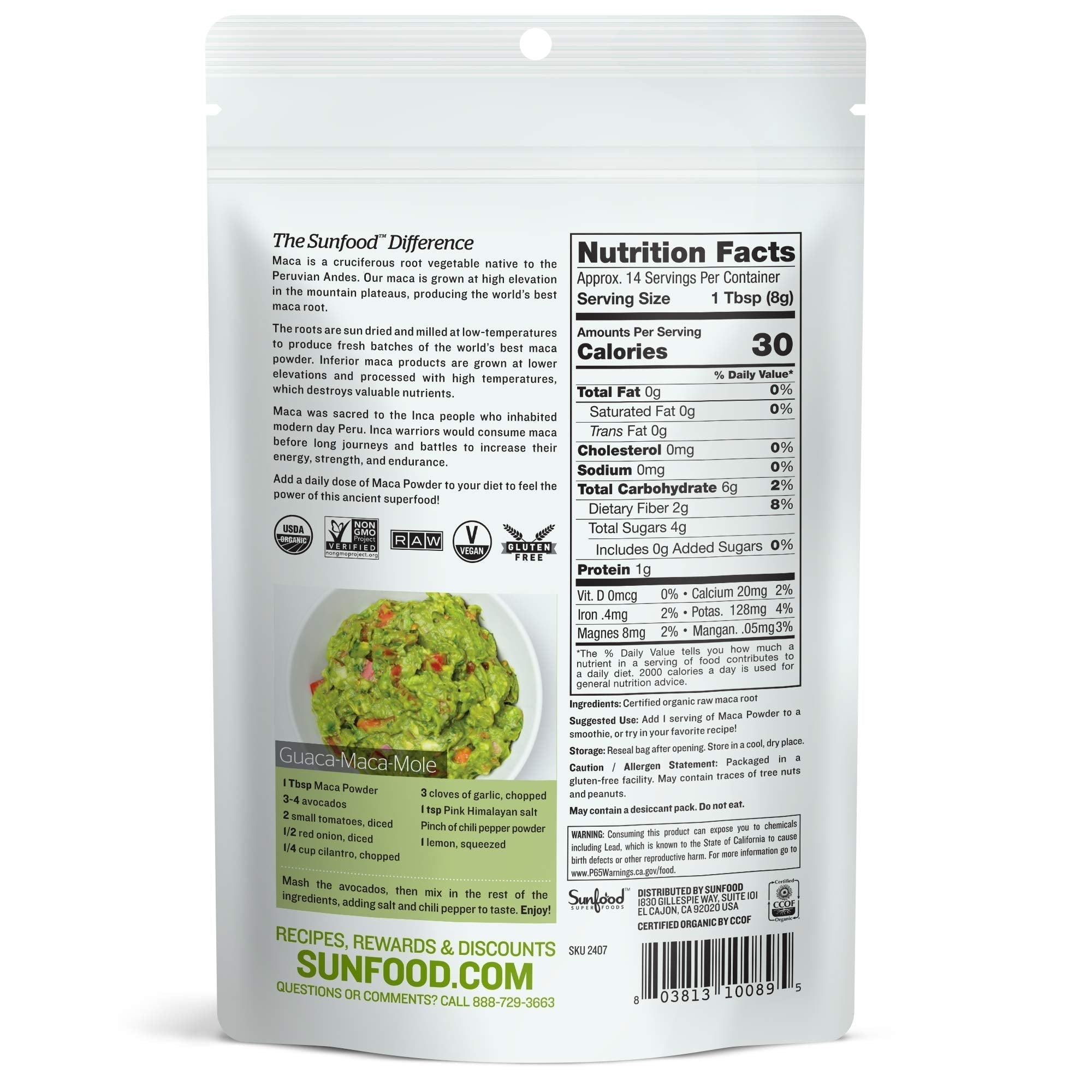 Sunfood Organic Maca Powder - Maca Root Powder, Maca Powder Organic, Maca Supplement for Men & Women with Adaptogens, Peruvian, Raw, Vegan, Premium Maca Powder - 4 Oz Bag Sunfood Superfoods uk supplements