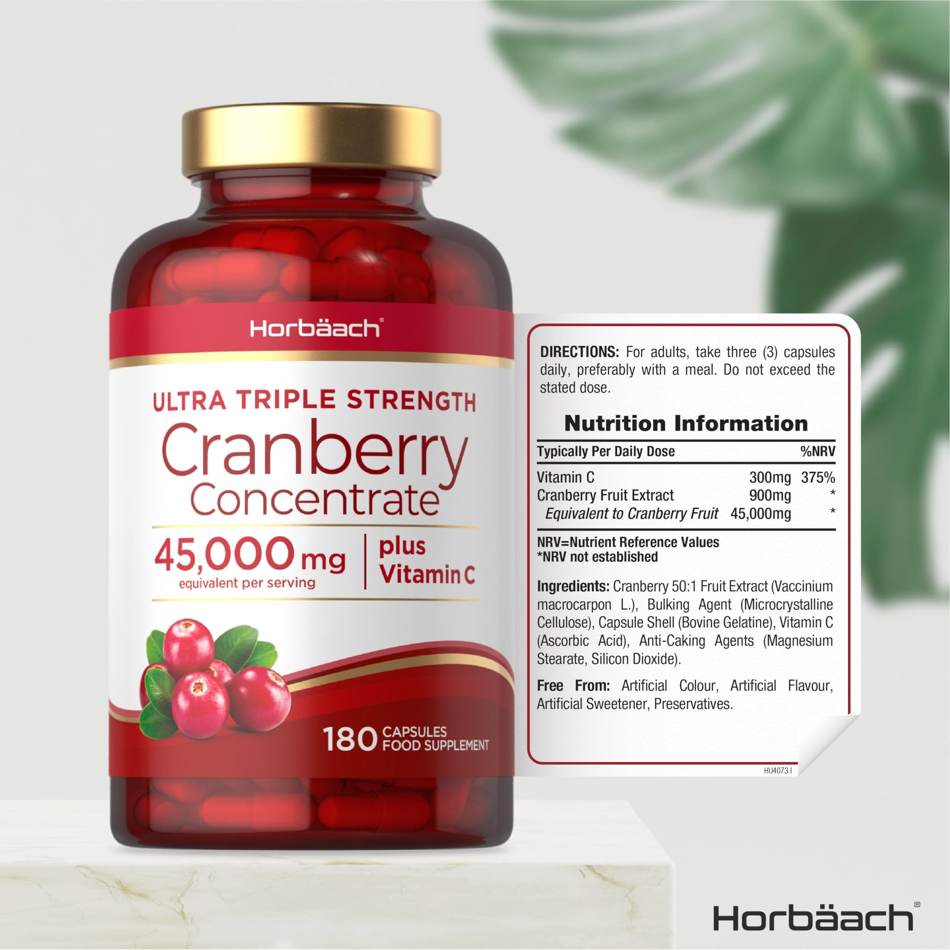 Cranberry Capsules 45,000 mg | High Strength Cranberry Extract with Vitamin C Horbäach uk supplements