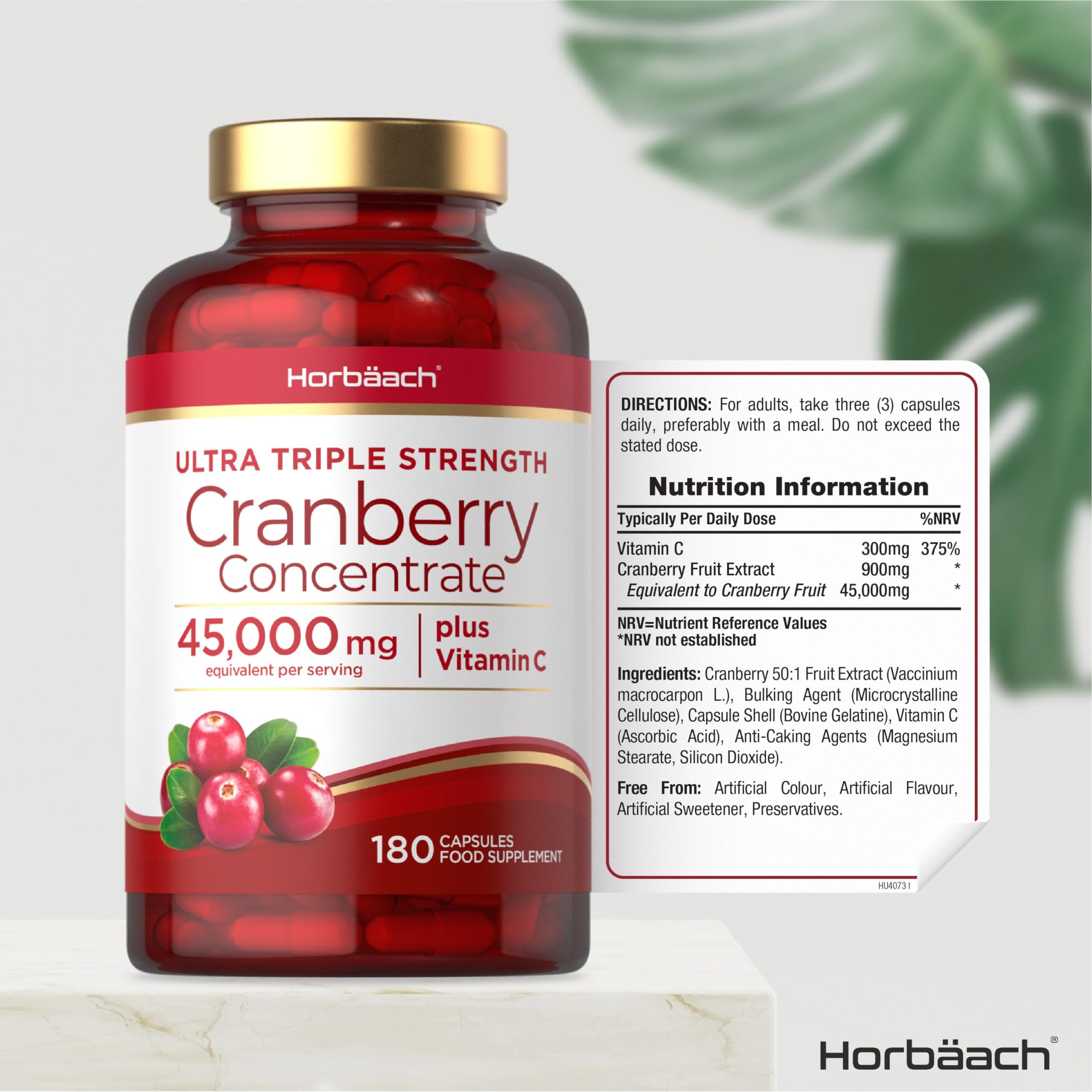 Cranberry Capsules 45,000 mg | High Strength Cranberry Extract with Vitamin C Horbäach uk supplements