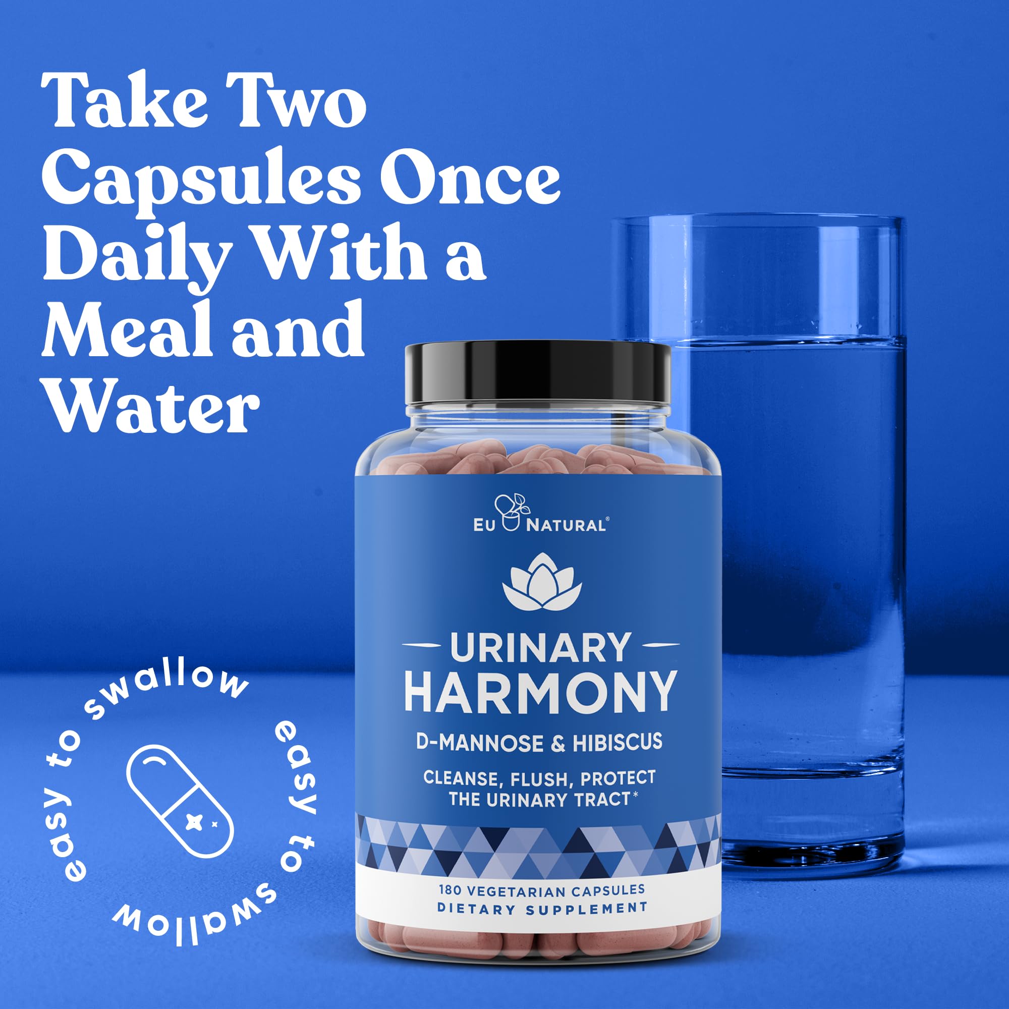 Eu Natural Urinary Harmony D-Mannose Supplement - Urinary Tract Health for Women - Fast-Acting Urinary Cleanse & Flush with Clinical-Strength D-Mannose & Hibiscus - 180 Capsules Eu Natural uk supplements