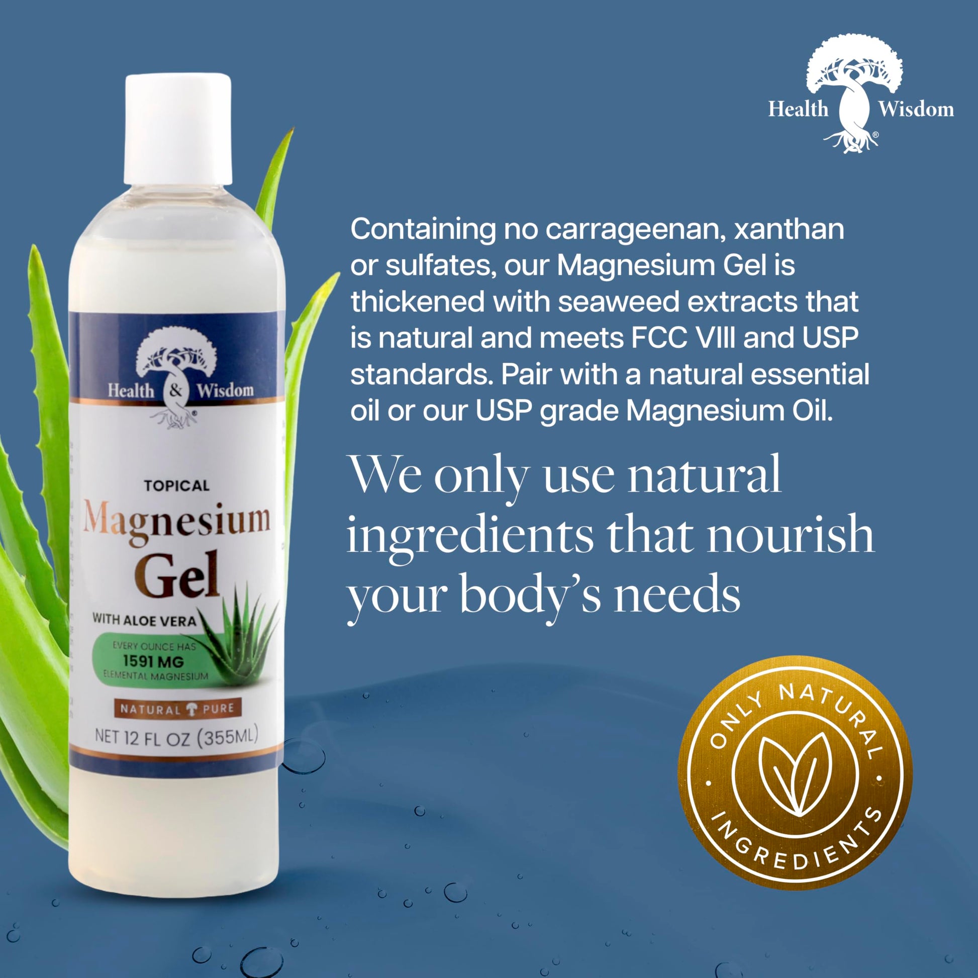 Health and Wisdom Pure Magnesium Gel with Seaweed Extract and Aloe Vera - Topical Muscle & Joint Relief- Natural and Pure Skin & Scalp Moisturizing - Enhanced Absorption - 12 Fl oz Health and Wisdom uk supplements